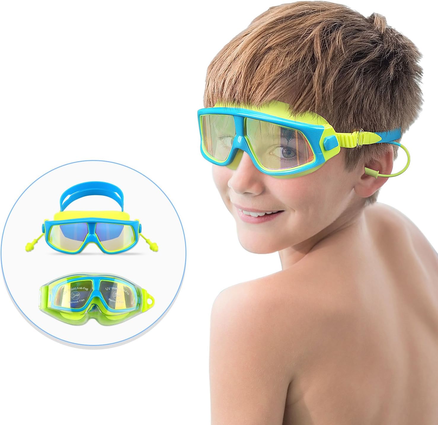 Qiandy Kids Swim Goggles, Swimming Goggles, Swimming Glasses with Waterproof Anti-fog Anti-UV Lens and Soft Silicone Strap for Children and Teenagers from 4 to 15 Year Old