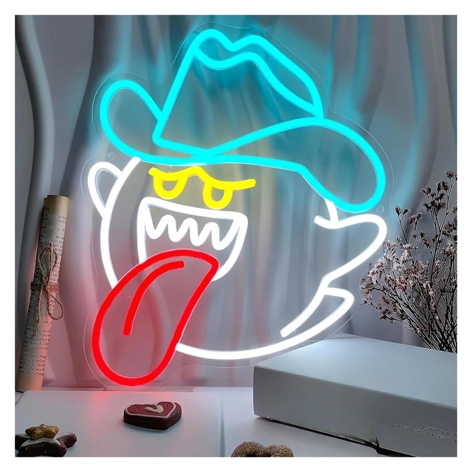 LEMST Sign Lamp Cowboy Hat Ghost Neon Sign, Suitable for Hotels, Living Rooms, Game Halls, Parties, Bedrooms, USB Powered 38x31.7cm