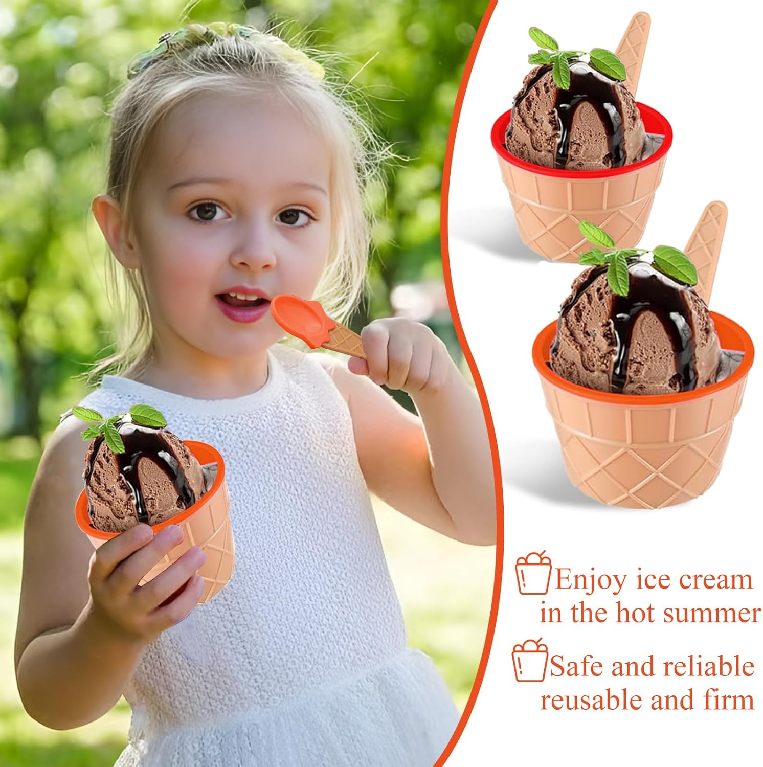 RICHSC-PAN 20 Pack Ice Cream Bowls, Cartoon Candy Color Ice Sundae Cups with Spoon. Multi-Color Reusable, Perfect for Summer Ice Cream Events and Gift Bags for Kids.
