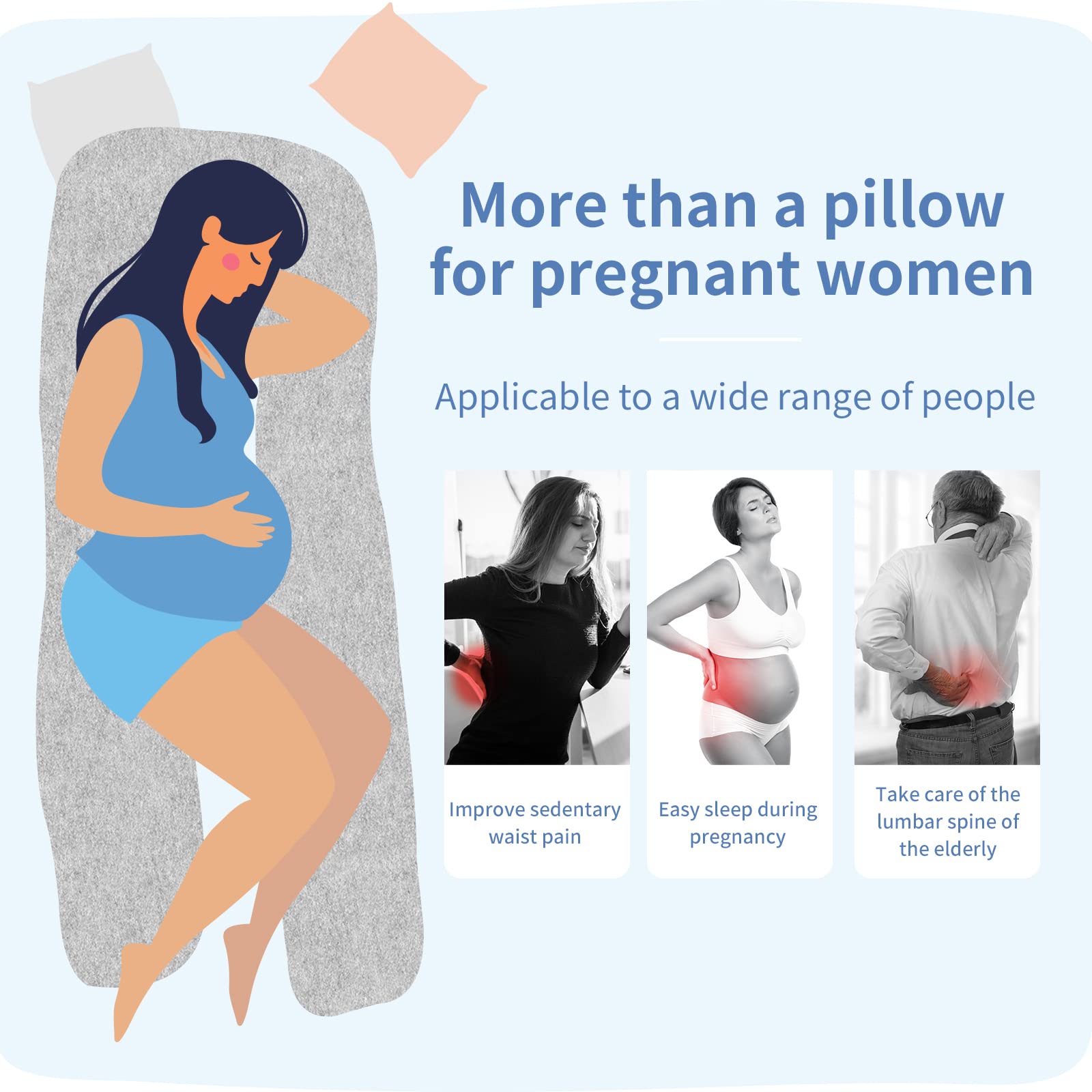 Coussin de Grossesse et d'allaitement, Coussin Femme Enceinte en Forme de U pour Dormir,Oreiller de Grossesse Coussin de Maternité avec Housse remplaçable et Lavable,100% Coton(Gris Clair)