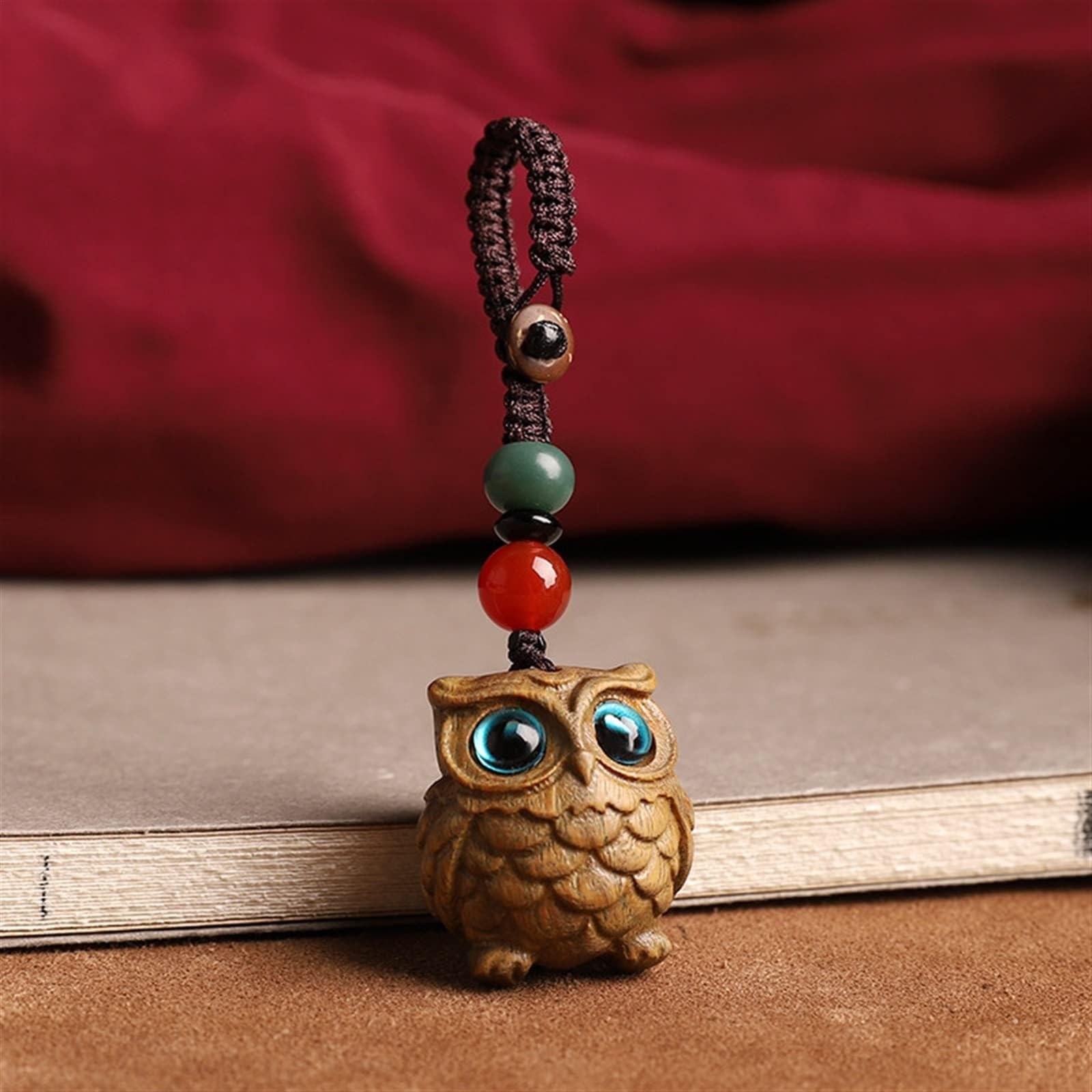 Anhänger Schlüsselanhänger Niedlicher 3D-Schlüsselanhänger in Kawaii-Eulenform, Tier-Schlüsselanhänger aus Holz mit handgewebtem Schlüsselband, Taschenanhänger