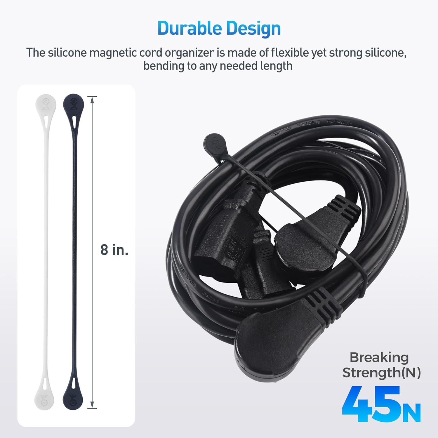 Cable Matters 10-Pack Ultra Strong Silicone Magnetic Cable Ties, Magnetic Cord Ties/ZipTies/Cord Organizer, Black and White - Image 5