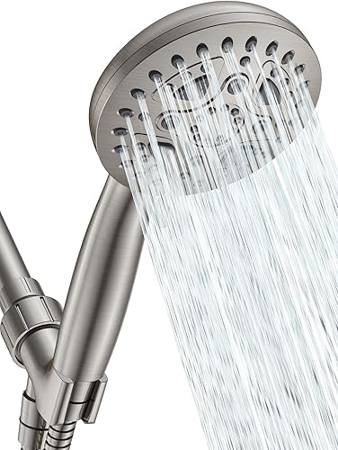 TICONN Cabezal de ducha de 7 funciones con mano, cabezal de ducha de alta presión con manguera de acero inoxidable y soporte ajustable, sin