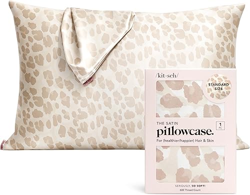 Kitsch - Funda de almohada de satén con cremallera de tamaño queen/estándar, para el cabello y la piel, funda refrescante más suave que la seda y