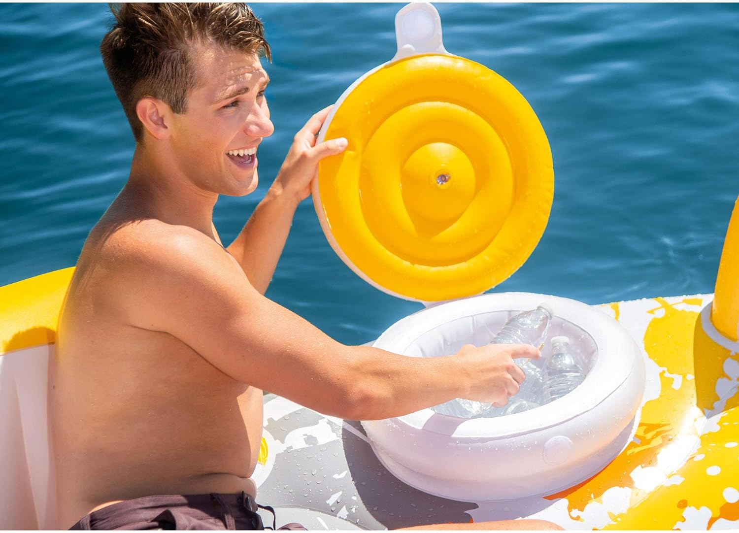 Intex 57276EP 5 Person Large Inflatable Laguna Lake Water Island Lounging Pool Float, Yellow