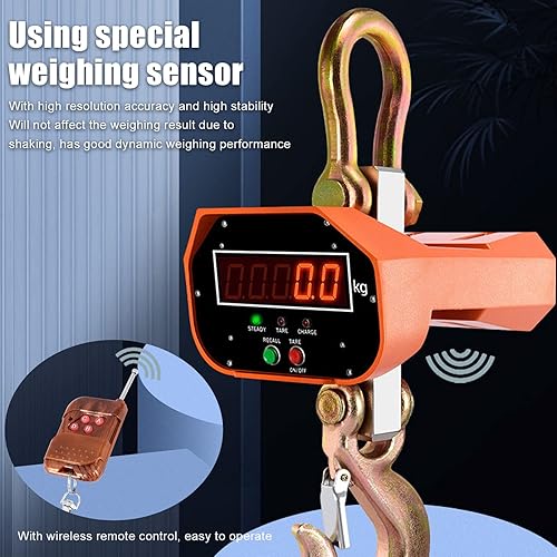 Miniatura 4 de Báscula industrial para grúa, 6,613.9 lbs, 6600 libras, báscula colgante con pantalla digital industrial resistente con control remoto, gancho y