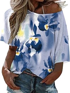 Blouse Women's Sexy Women Boho Loose Top Summer Blouse T-Shirt One Plus Size Gradient Printed Shoulder Women's Blouse Blouse Turquoise
