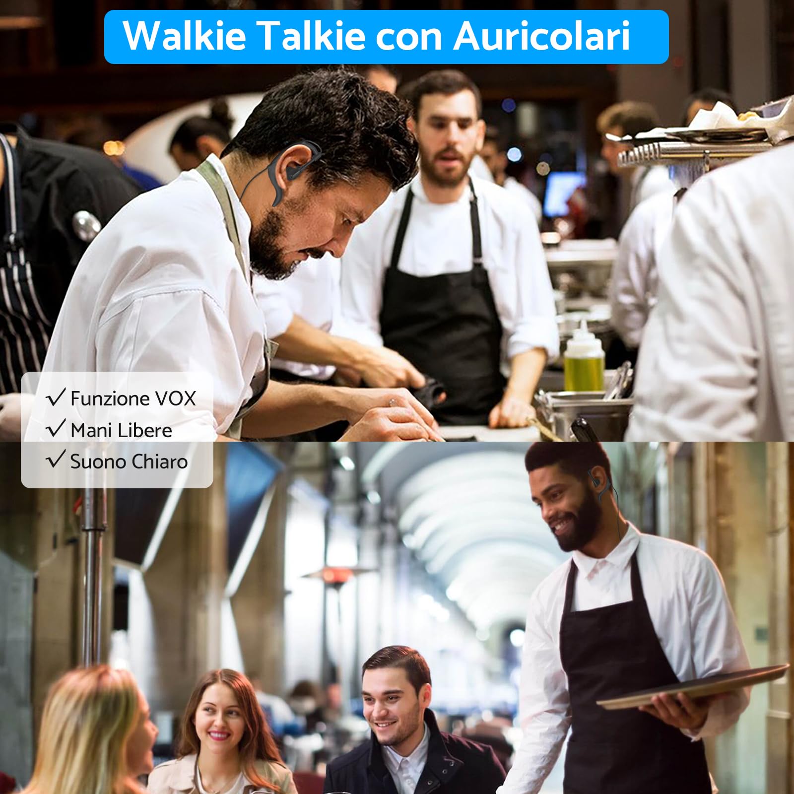 ESYNiC 6 Pezzi Walkie Talkie Radio USB Ricaricabile PMR 446MHz VOX Ricetrasmittente Portatile 16 Canali Singola Banda Walkie-Talkie Professionali con Cavo Auricolari Funzione Torcia Elettrica
