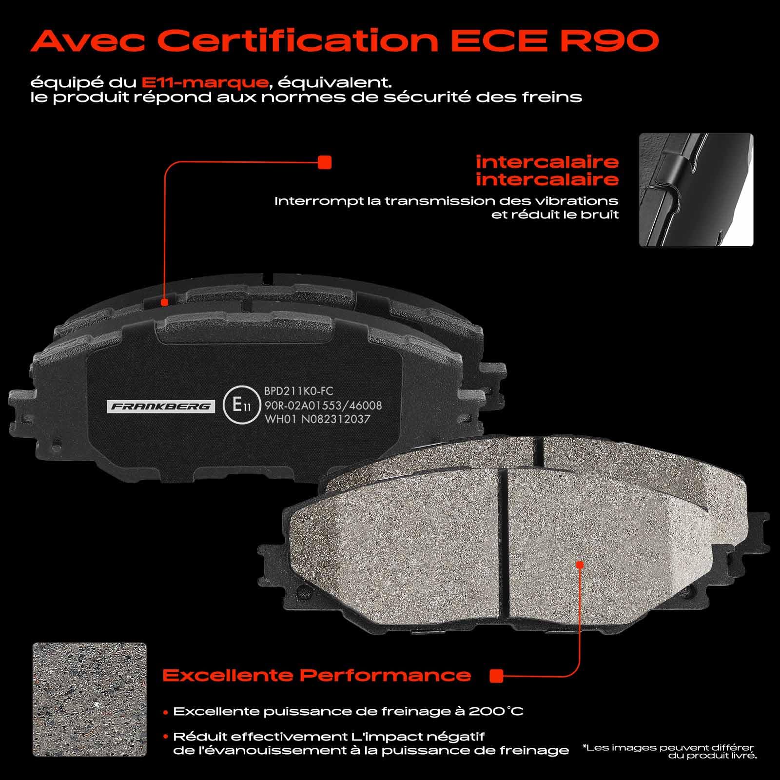 Frankberg 2 disques de frein + 4 plaquettes de frein | Compatible avec: Mirai JPD1, A.u.r.i.s E18, R.A.V 4 IV A4, A.u.r.i.s Estate E18, Prius Plus Fourgon W4, R.A.V 4 III A3