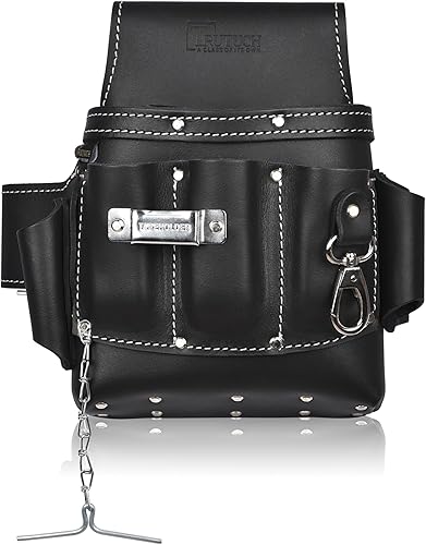 Bolsa de herramientas de electricista de cuero de grano negro  10 bolsillos  Bolsa para herramientas eléctricas de carpintero  Bolsa de electricista