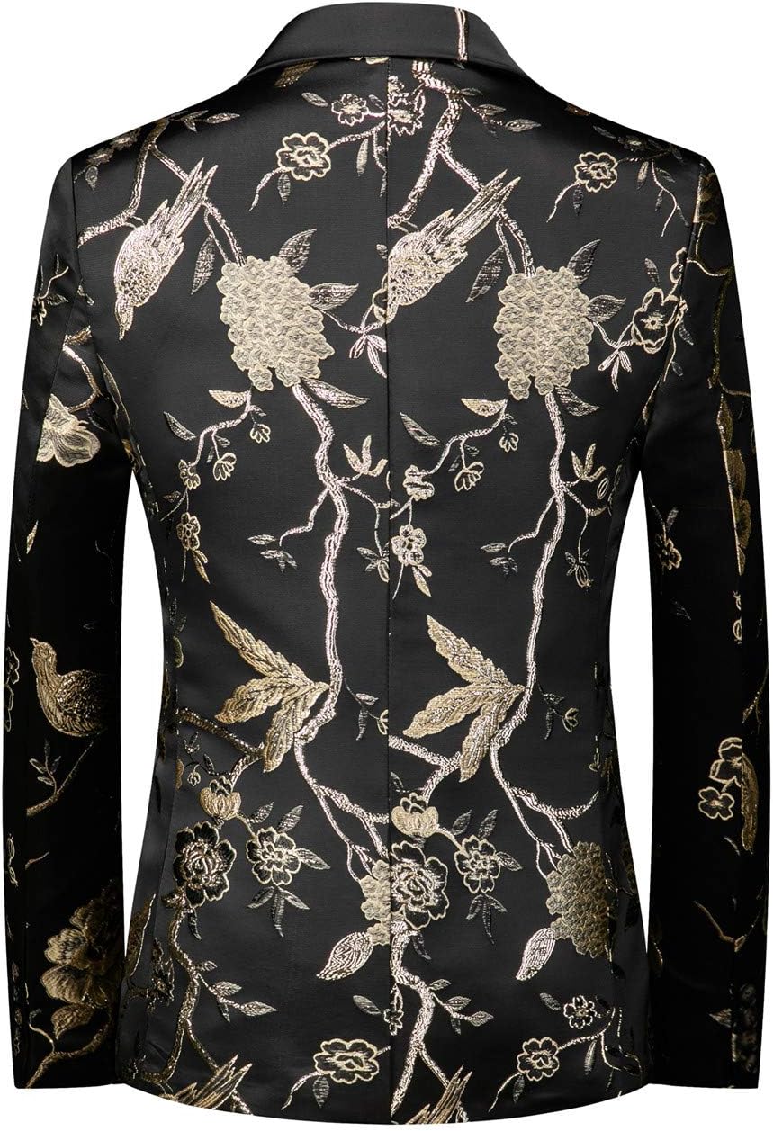 MOGU Mens Metallic Jacquard Blazer Slim Fit Elegant Tuxedo Suit Jacket for Daily Prom Party - Image 2