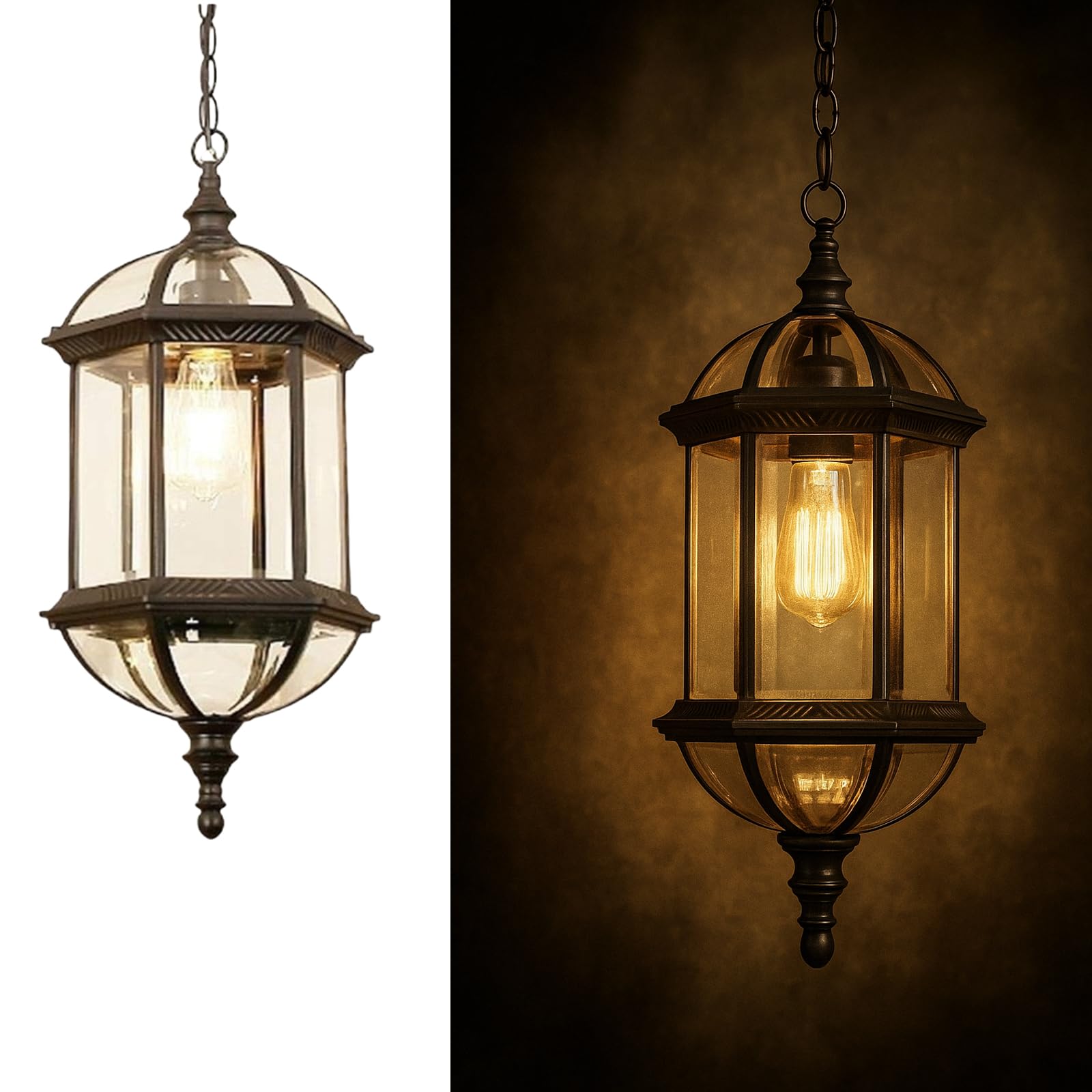 HYJAUSXB Outdoor Pendant Light Waterproof Vintage Lantern Ceiling Chandelier E27 Hanging for Porch, Garden, Patio, Corridor, BalconyBlack,M
