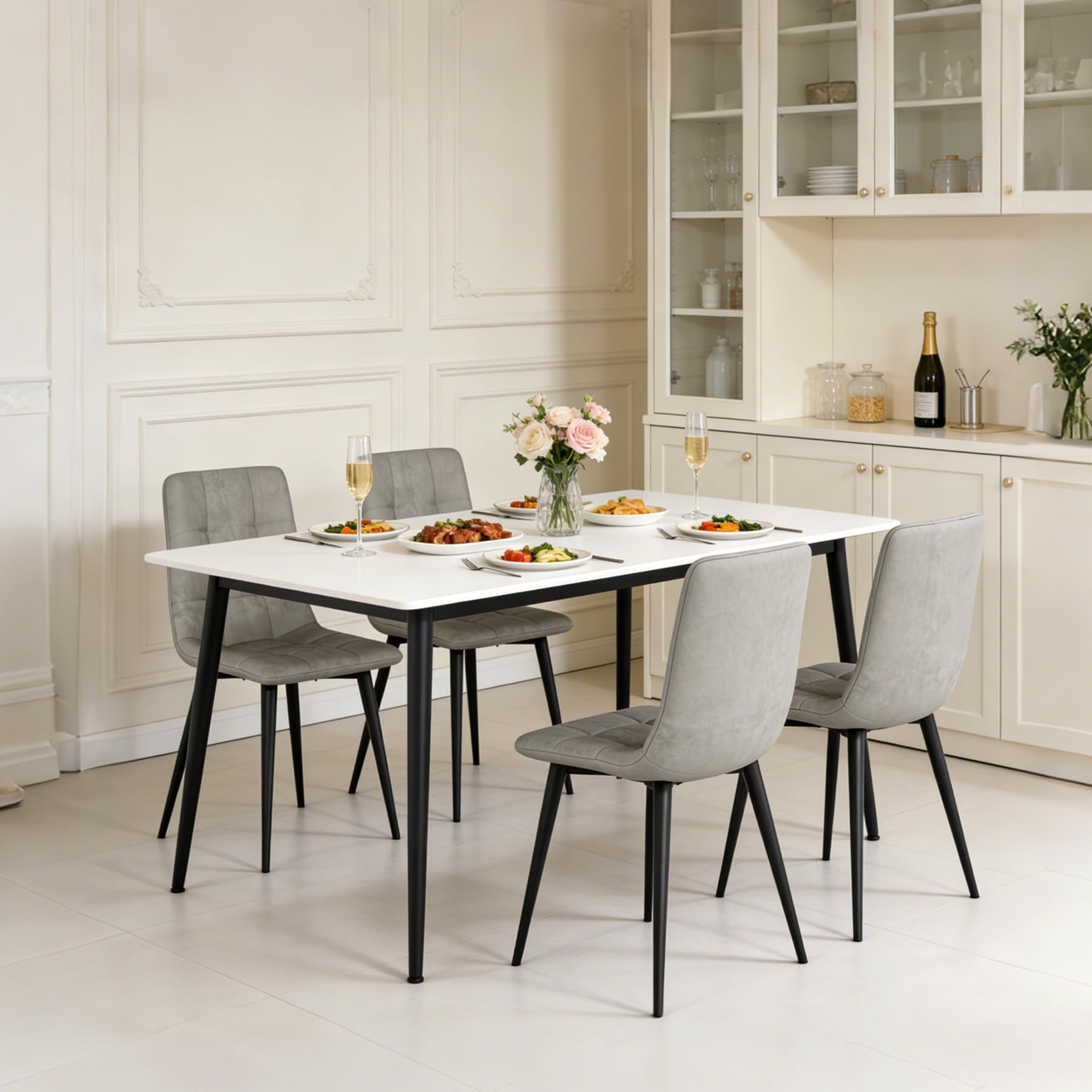 Juego de 4 Sillas Comedor Terciopelo, Estilo Nórdico Moderno, Tapizadas y Acogedoras, (Gris, 4 Pièces)