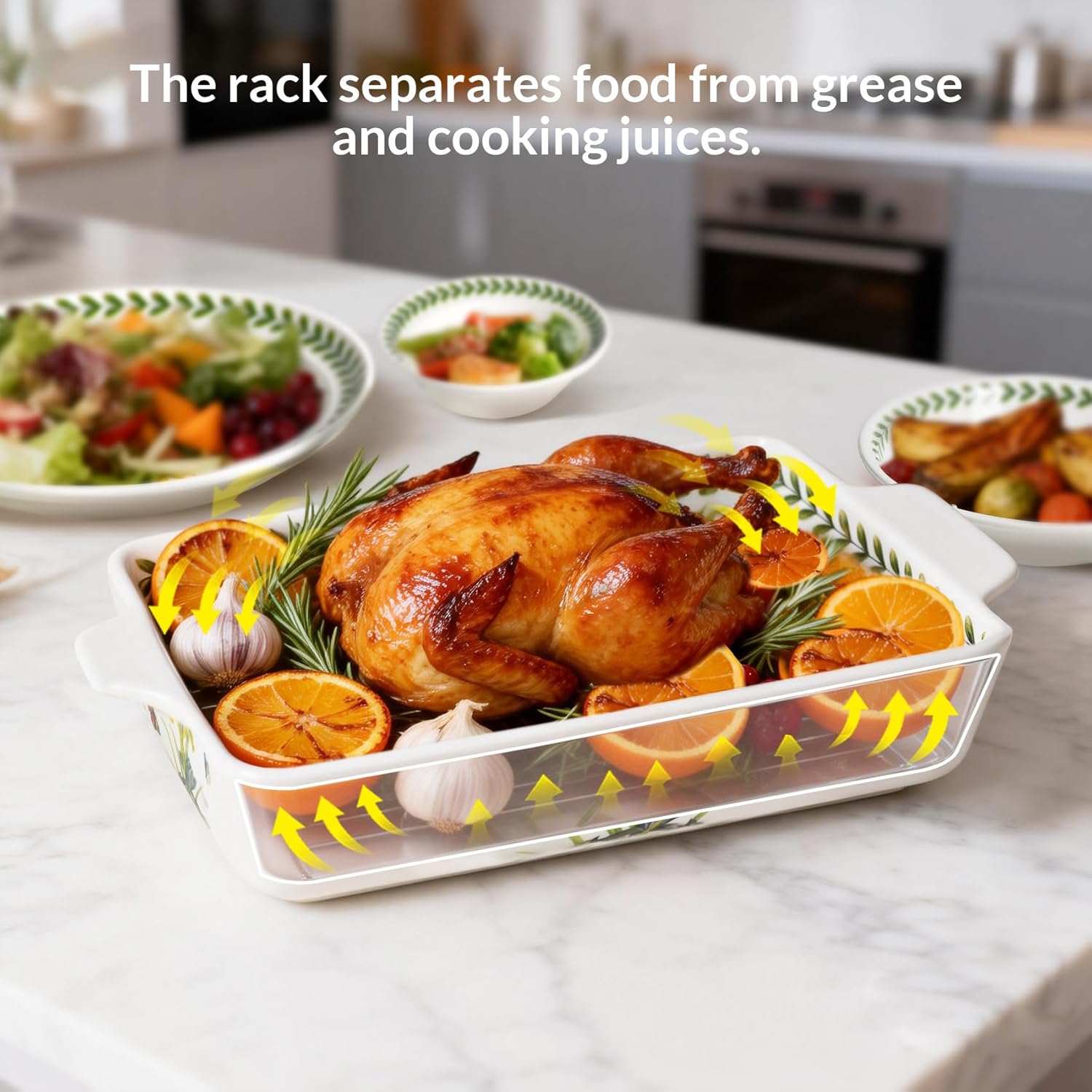 ACMLIFE Ceramic Casserole Dish for Oven, Ceramic Baking Dish Set with Roasting Racks, Floral Baking Dishes for Oven Lasagna Pan, Large Baking Dish with Handles, Durable and Oven Safe Pan, Gift Packaging 4 Pcs Set(13"x8"+10.3"x6.3") (Iris Roasting Rack)