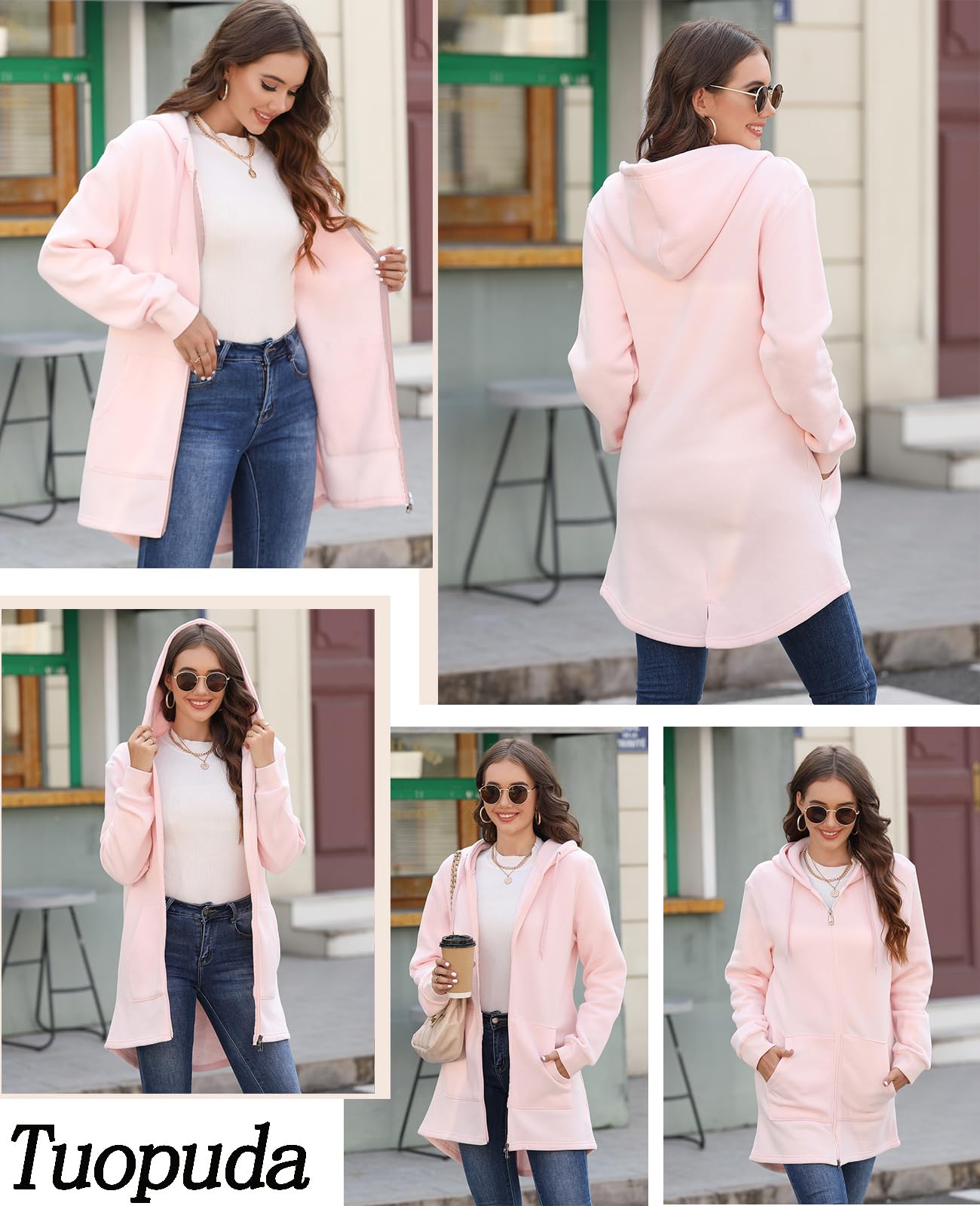 Tuopuda Donna Felpe con Cappuccio Giacca Elegante Scollo a V Top Manica Lunga Cardigan Felpe con Zip 2 Tasche Autunno Invernali Sweatshirt Cappotto Eleganti Pullover Hoodie Jumper