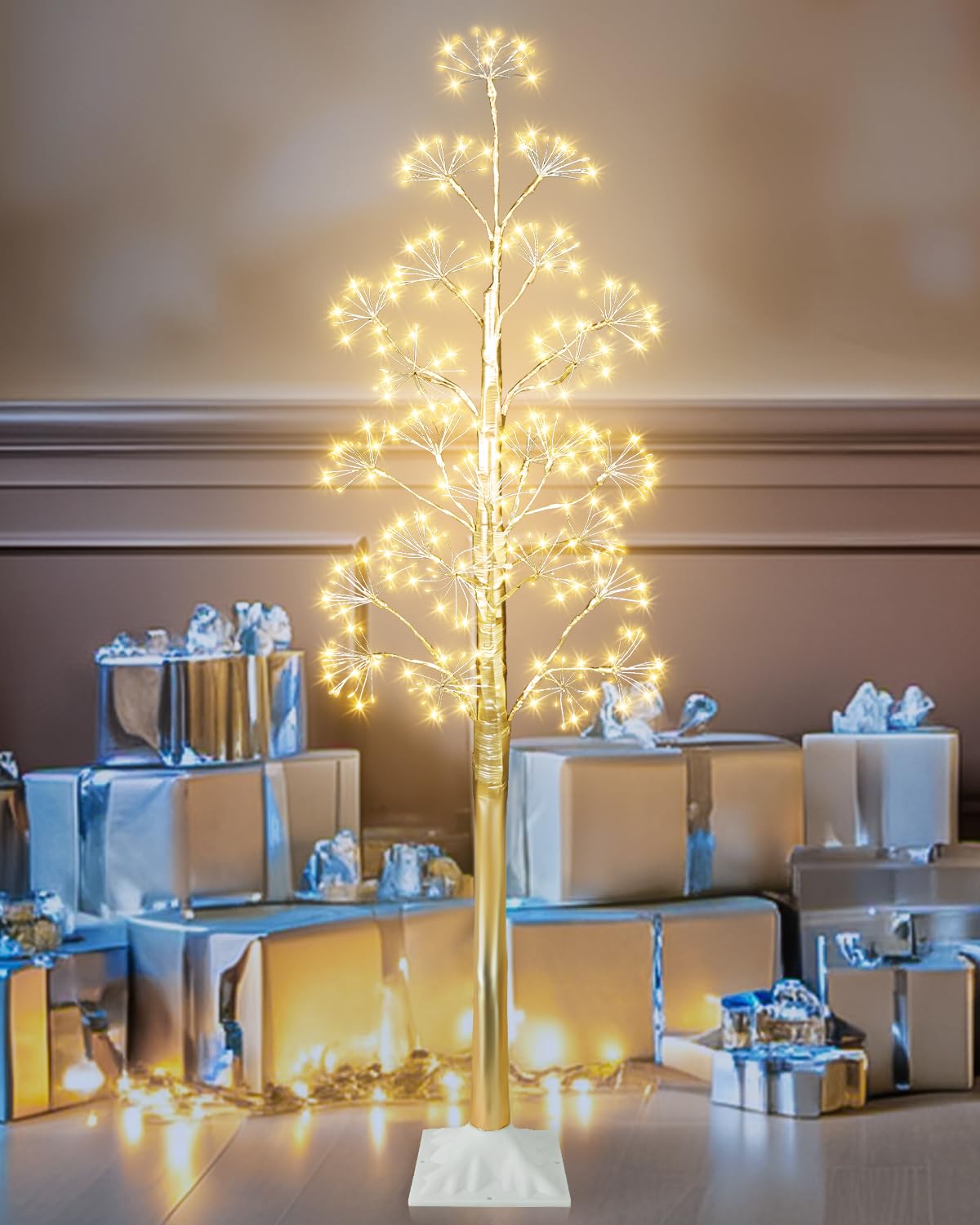 5FT Lighted Brich Tree with 500 LED Warm White Lights, Twinkling Tree, Fairy Light Spirit Tree, Twig Tree Prelit Artificial Tree for Home, Festival, Party, Indoor and Outdoor Decoration