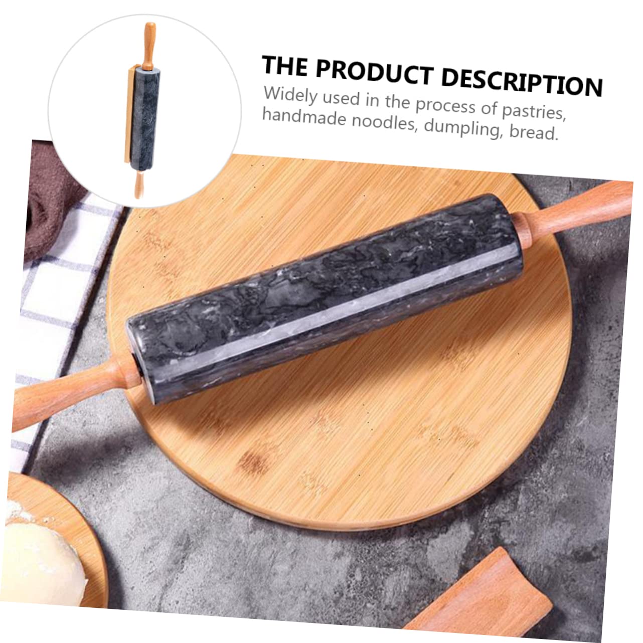 Alipis Rodillo De Mármol Mango De Madera Rodillo Para De Pizza Pasteles y Fondant Utensilio De Cocina Resistente y Decorativo