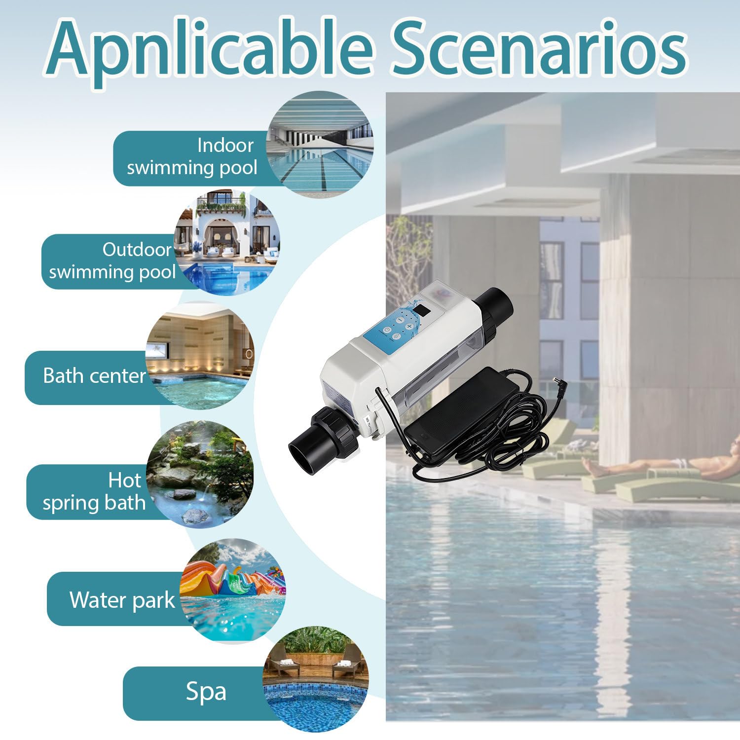 Generadores de Cloro salino para Piscinas, 8/16/12/20 g/h HT8 | Clorador de sal por electrólisis, 100-240 V, sistema inteligente para piscinas enterradas, capacidad de 20 000 galones