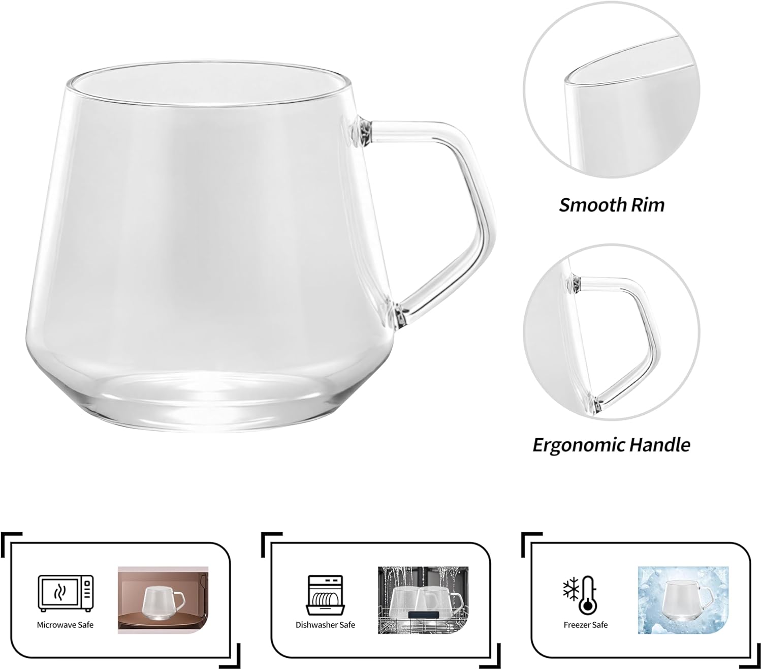 NIRA.Z 18oz Glass Coffee Mug with Anti-Scald Handle, Hand-Blown Single-Wall Design, Lightweight Tea Mug, Set of 1, Clear, Seamless, Perfect for Cappuccino, Latte, and Tea, Ideal for Home & Café - Image 4