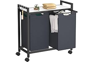 Pull-Out Laundry Hamper on Wheels with Bamboo Shelf