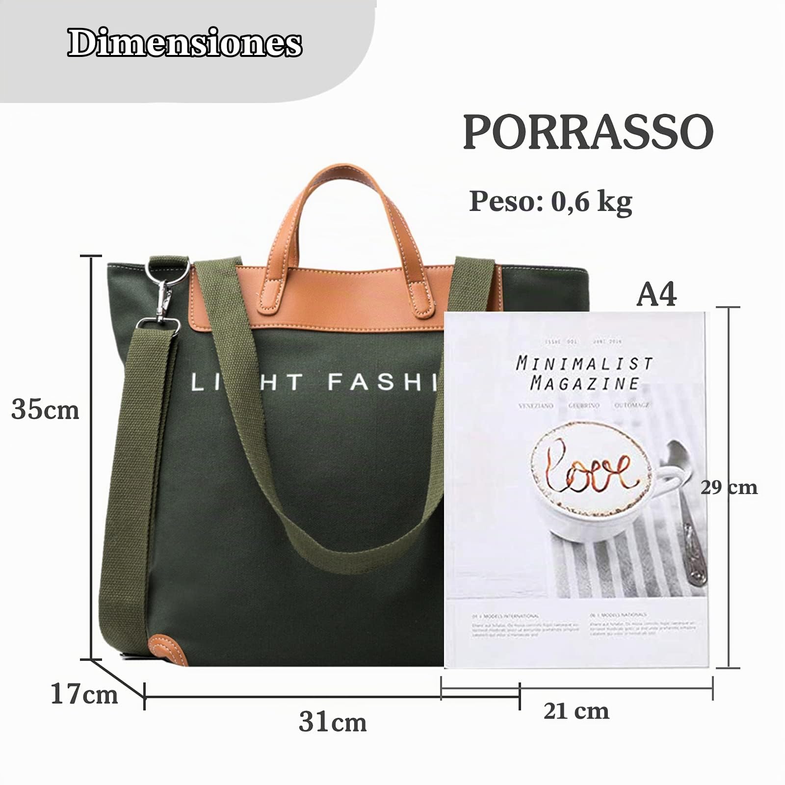 Bolsos de Mujer Grande Bolsos de Hombro de Lona Bolso Bandolera Multifuncional Bolso Tote Shopper Bolso para Trabajo Escuela Viaje Uso Diario Verde