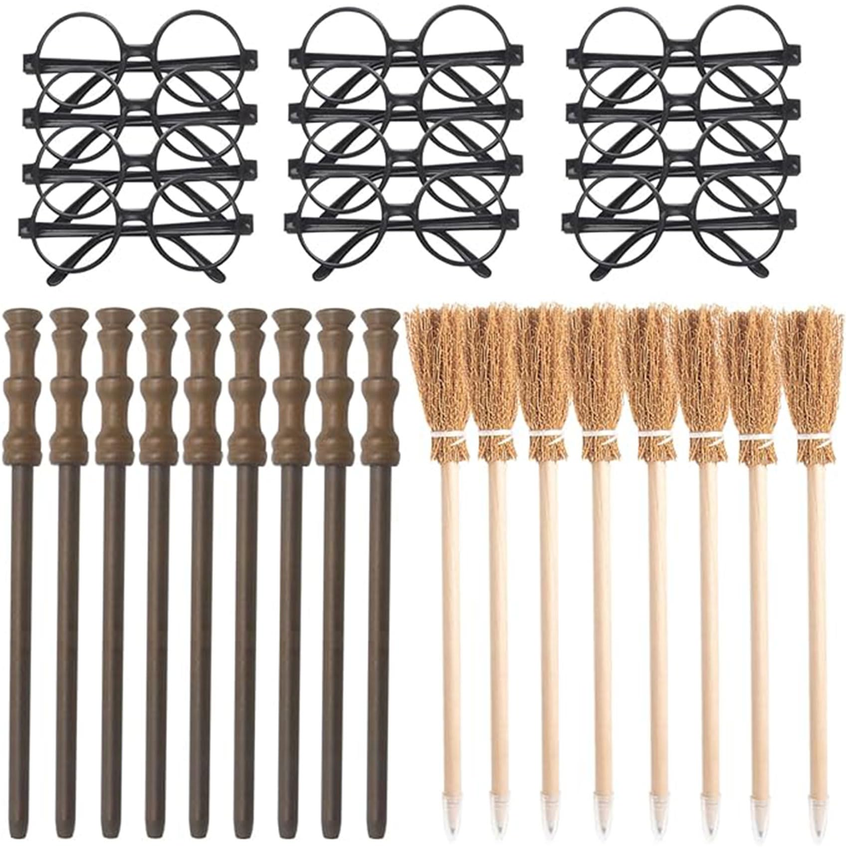 Accessoires de fête de magicien avec lunettes de magicien,crayon de sorcière,crayon de wand magique pour Halloween,cosplay décoration de fête,récompenses scolaire-36pcs