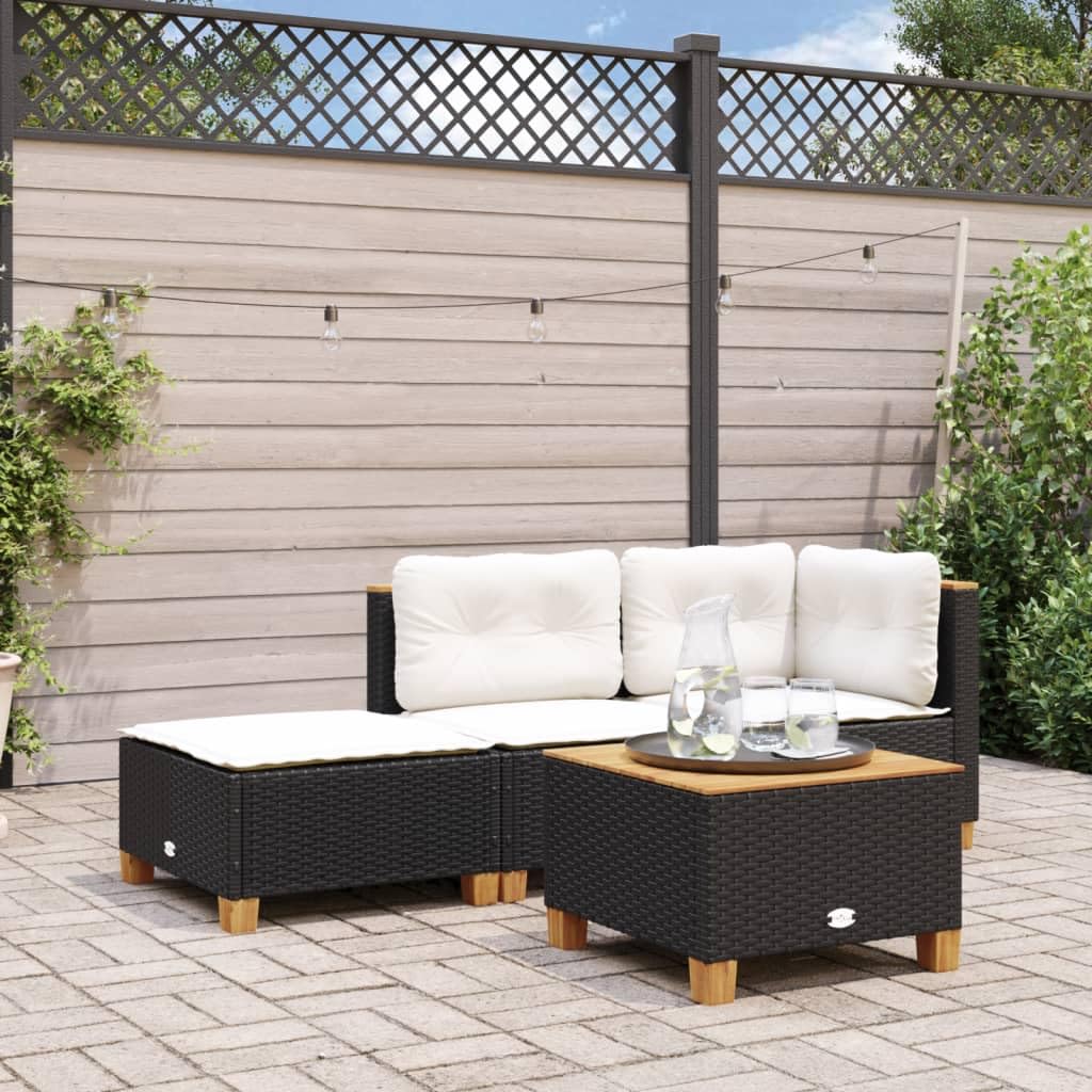 Fengshui Taboret ogrodowy z poduszką, czarny, 63,5 x 56 x 32 cm, polirattanowy