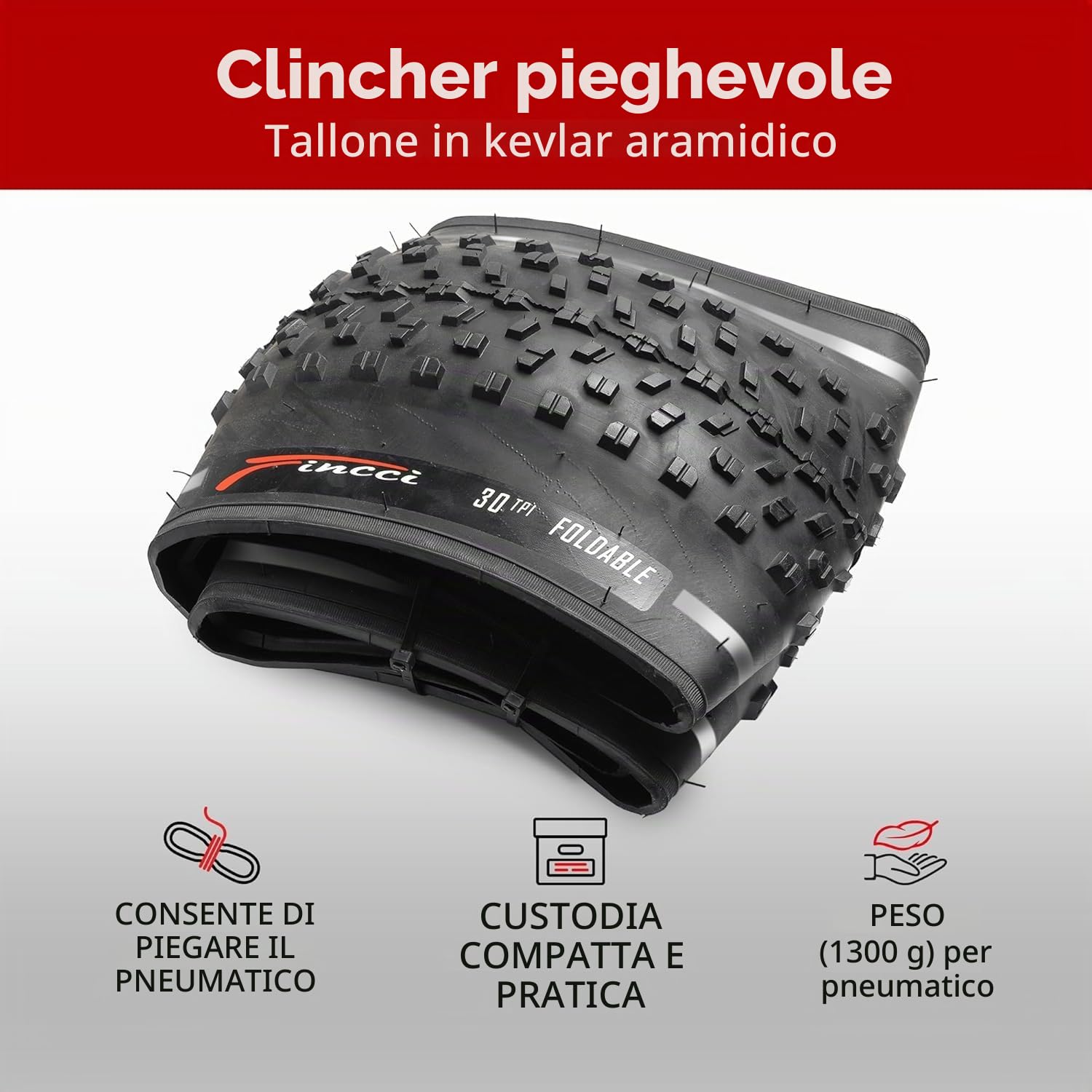 Fincci Copertoni Elettrica Fat Bike, MTB 26 x 4.0 Policci - Coppia Riflettente Pieghevole Pneumatici 100-559, Gomme per Montagna, Strada, Neve, Sabbia - Confezione da 2 accessori