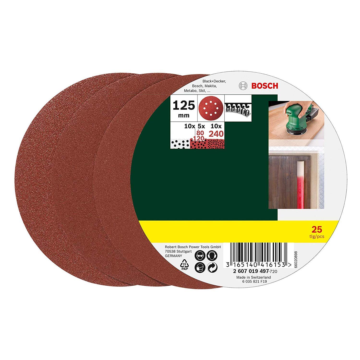 Bosch Ponceuse excentrique - PEX 220 A + Lot de feuilles abrasives (Grain 80, 120 et 240 - 125 mm, 25 pièces)