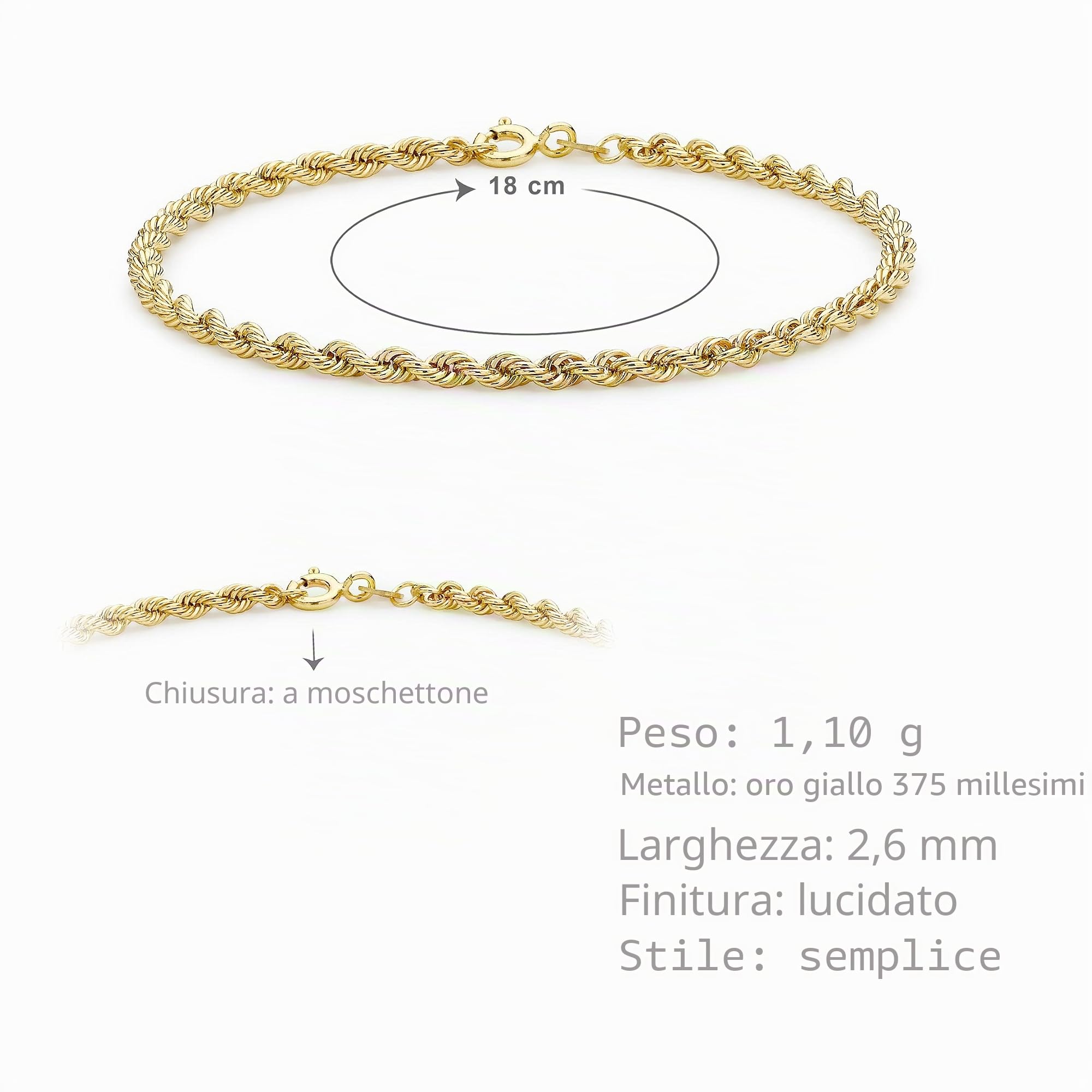 Bracciale da Donna, in Oro Giallo 9K (375)