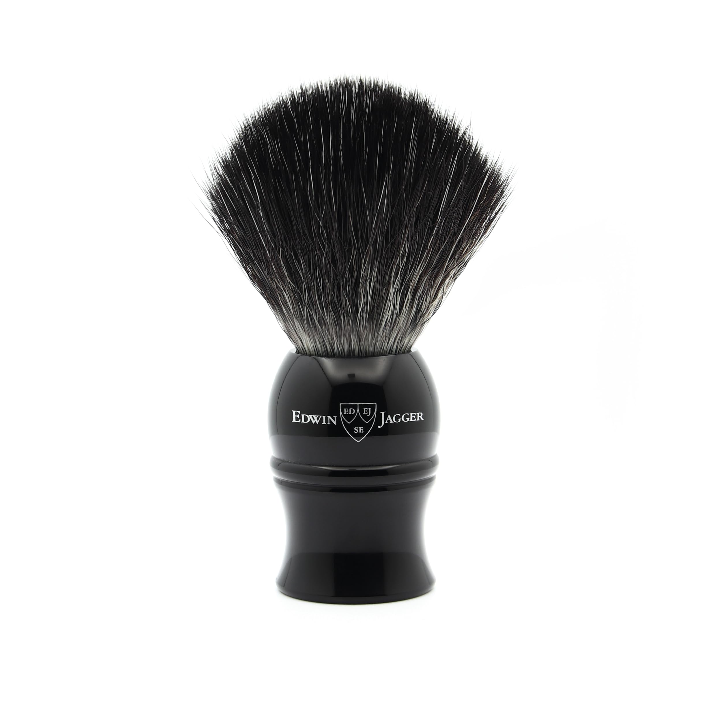 Edwin Jagger 1EJ336SYN Brocha de afeitar exfoliante vegana clásica negra de sintética respetuosa con el medio ambiente para crema de afeitar o jabón de afeitar para hombres y mujeres (imitación ébano)