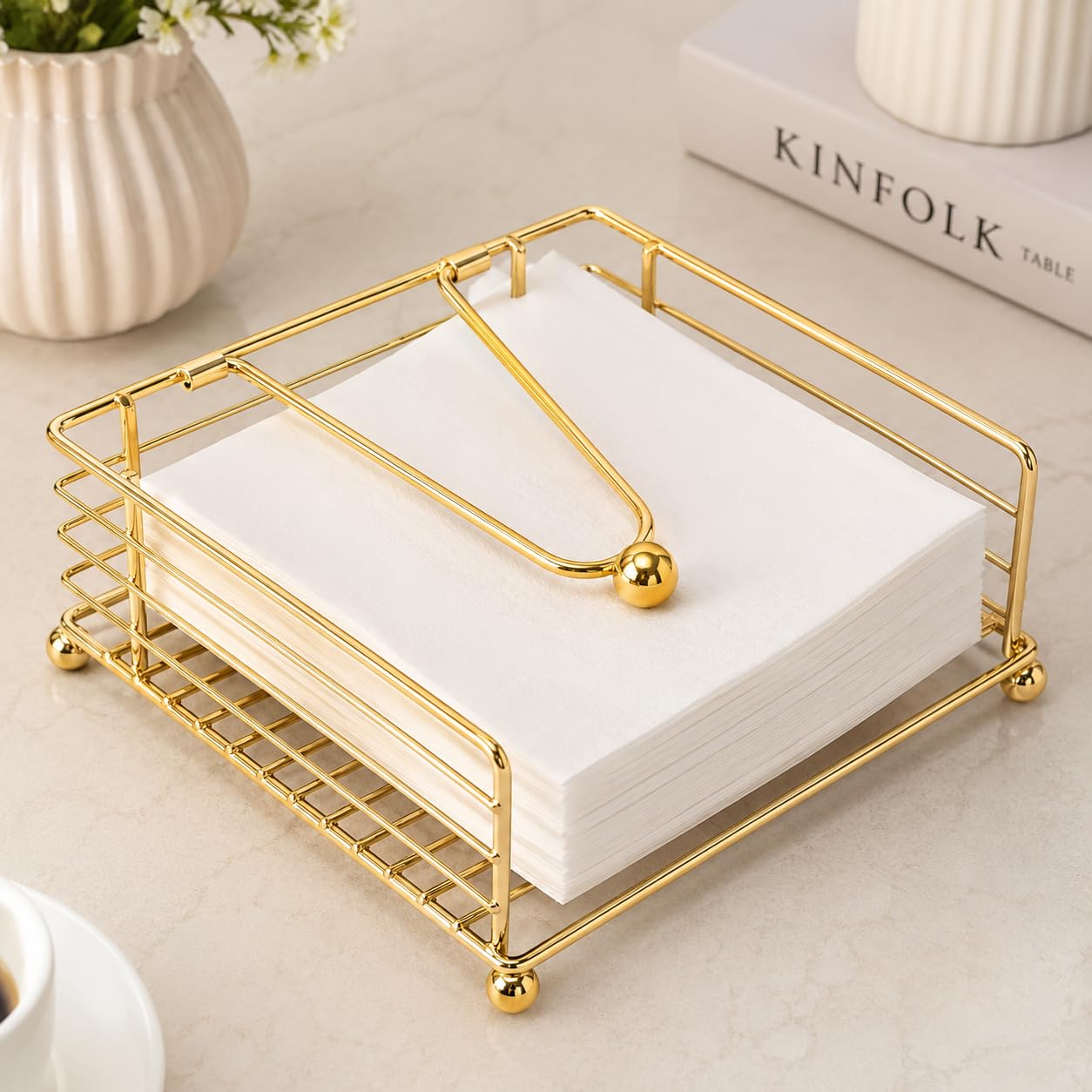Gold Metal Napkin Holder for Dining Table | Pack of 1 | Premium Iron Tissue Paper Holder with Weighted Arm, Modern Square Tissue Dispenser for Kitchen, Restaurant, Cafe & Home Décor-image-13