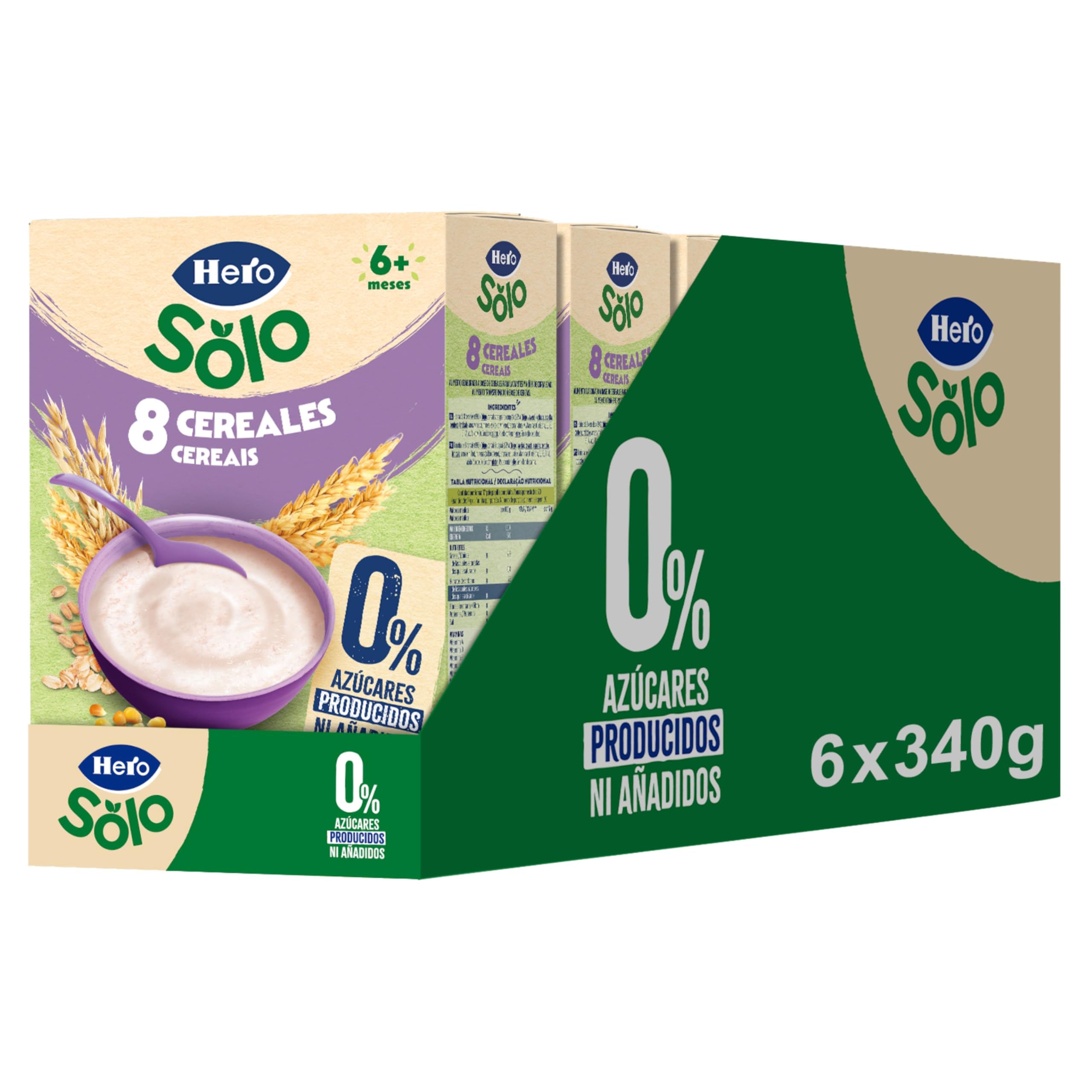 Hero Solo Papilla 8 Cereales Sin Azúcares Añadidos para Bebés a partir de 6 meses