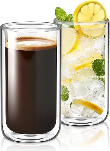 Joeyan Vasos de vidrio de doble pared para beber cerveza, vaso térmico aislado sin agujero, vasos de vidrio alto para cóctel de agua espesa,