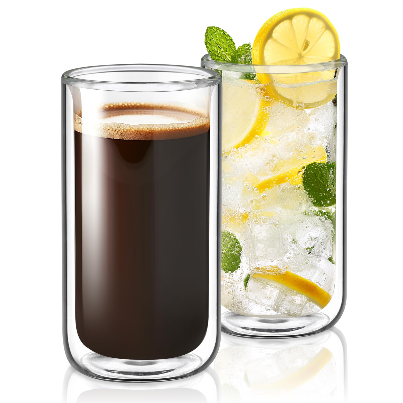 Joeyan Thickened Double Walled Thermo Insulated Glasses Without Hole, Heat Cold Resistant, Insulating Borosilicate Cups for Coffee (Cappuccino, Latte) Tea Juice Milk, 360ml, 2 Pack, Dishwasher Safe