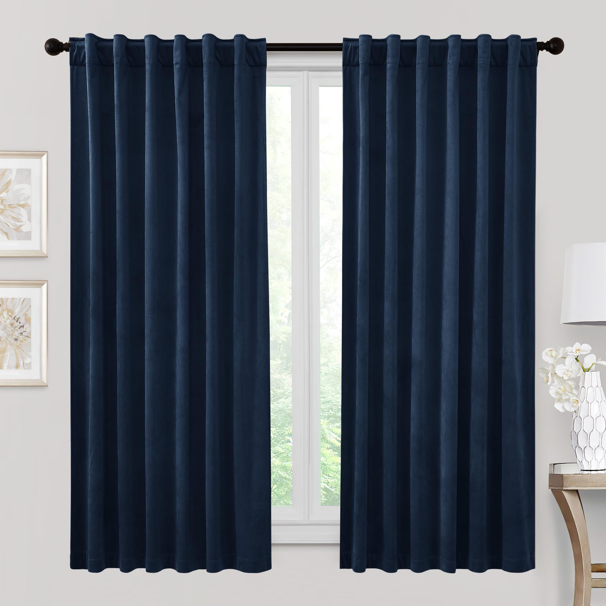 RYB HOME Heavy Duty Velvet Curtains & Drapes, Room Darkening Noise Reducing Window Treatment for Living Room Bedroom Privacy Draft Block Shades for