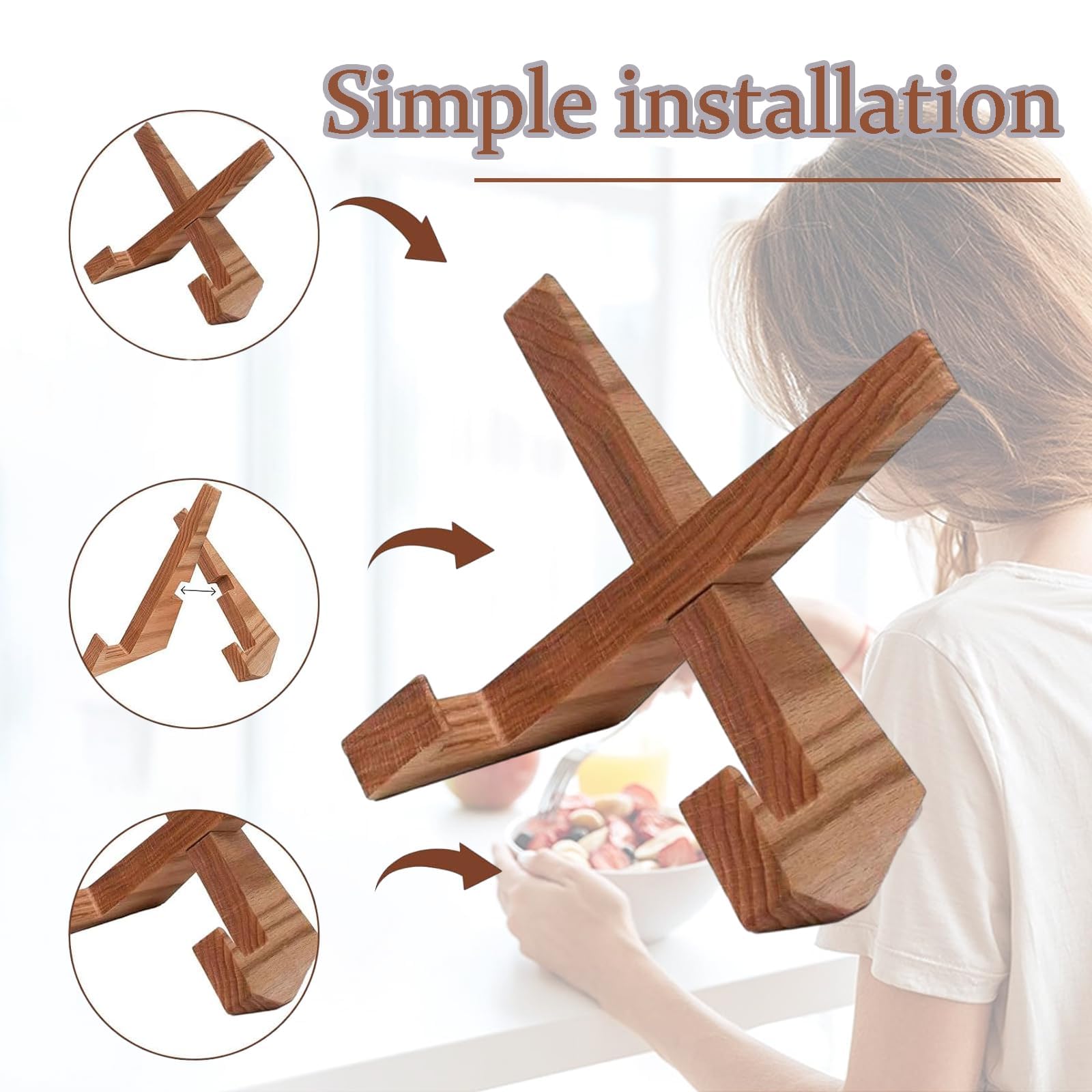 Wooden Cookbook Holder for Display Stand for Display Portable Recipe Book Holder Stand Cookbook Holder for Reading Cookbook Holder Stand for Kitchen Recipe Book Stands for Kitchen - Image 3