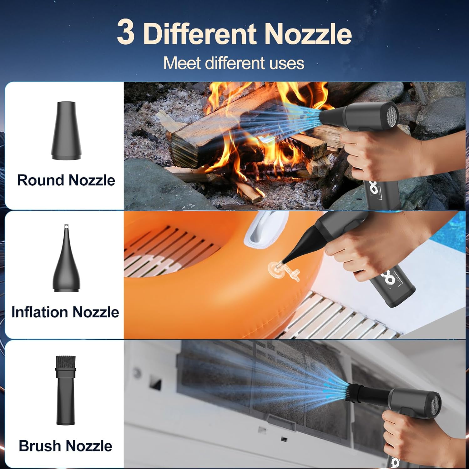 Compressed Air Duster, 180000RPM Powerful Cordless Electric Air Duster with Brushless Motor and LED Light, Rechargeable Stepless Speed Regulation Dust Blower for PC, Keyboard, House, Car and Outdoor - Image 8