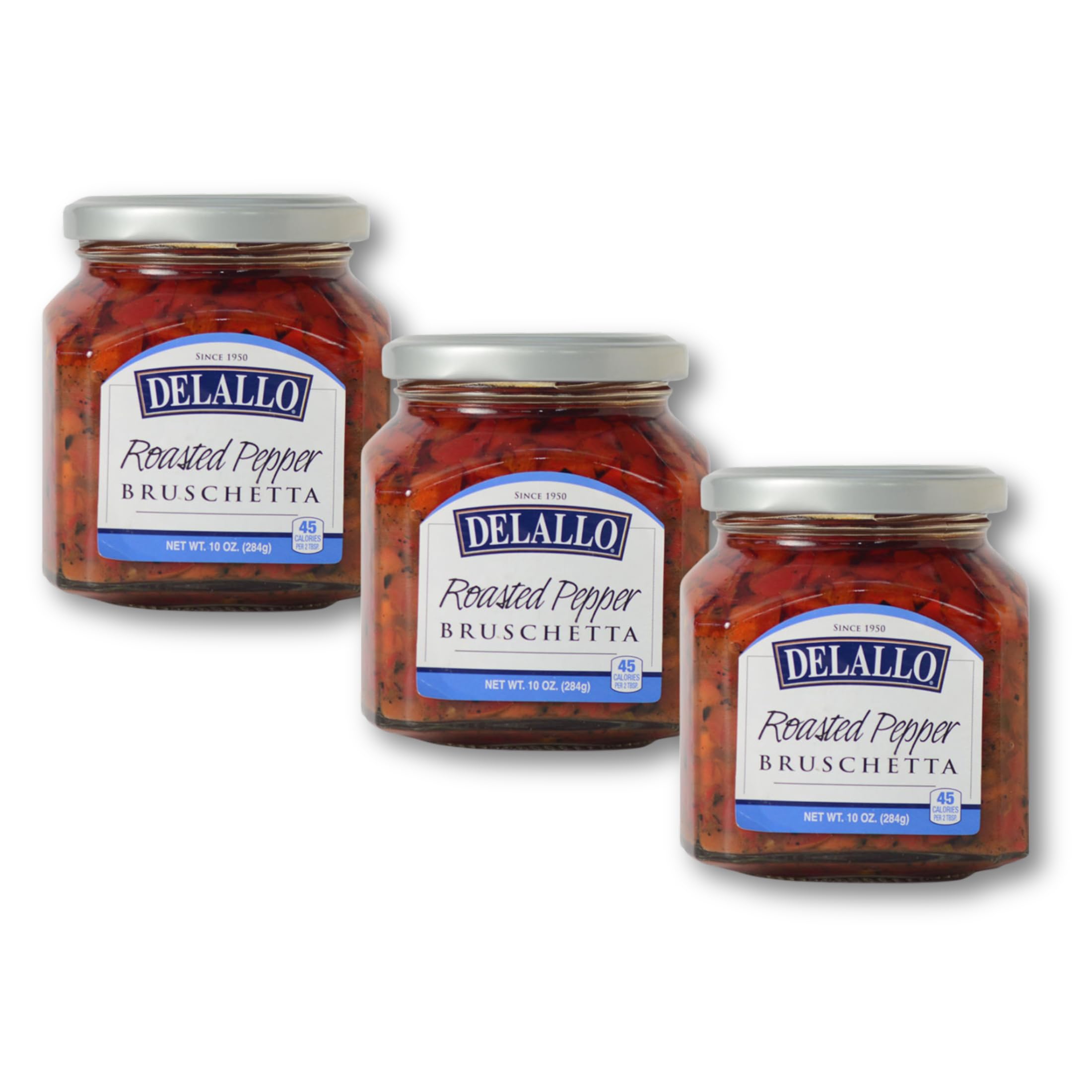 DeLallo Roasted Red Pepper Bruschetta, Gourmet Spread with Sweet Red Bell Peppers in Olive Oil, Non-GMO, Gluten Free, Kosher, Authentic Italian Recipe, 10 oz Jar (3 Pack)