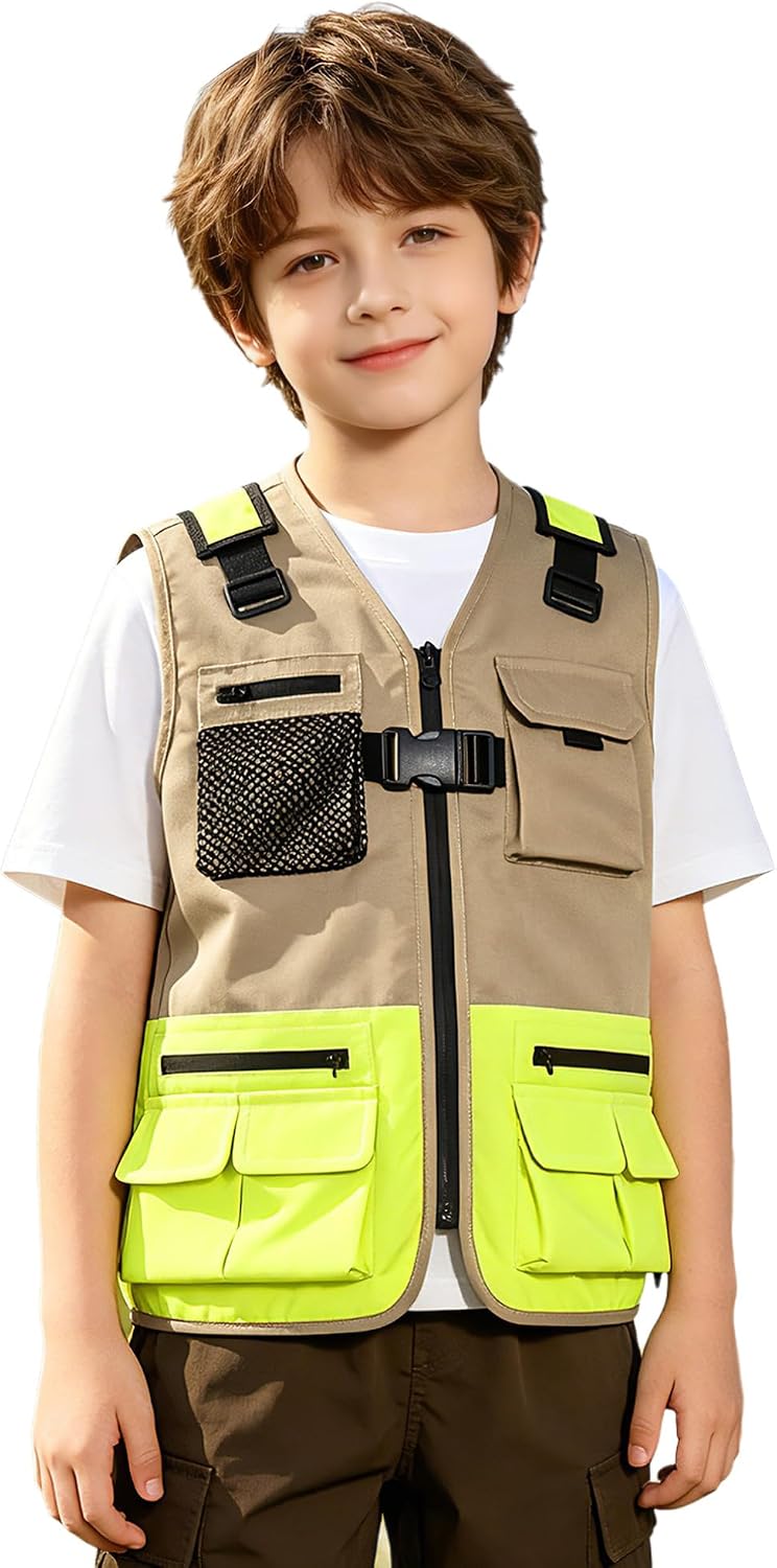 YiZYiF Kids Cargo Vest Pocket Front Outdoor Explorer Lightweight Waistcoat for Driving Climbing Hiking Trip
