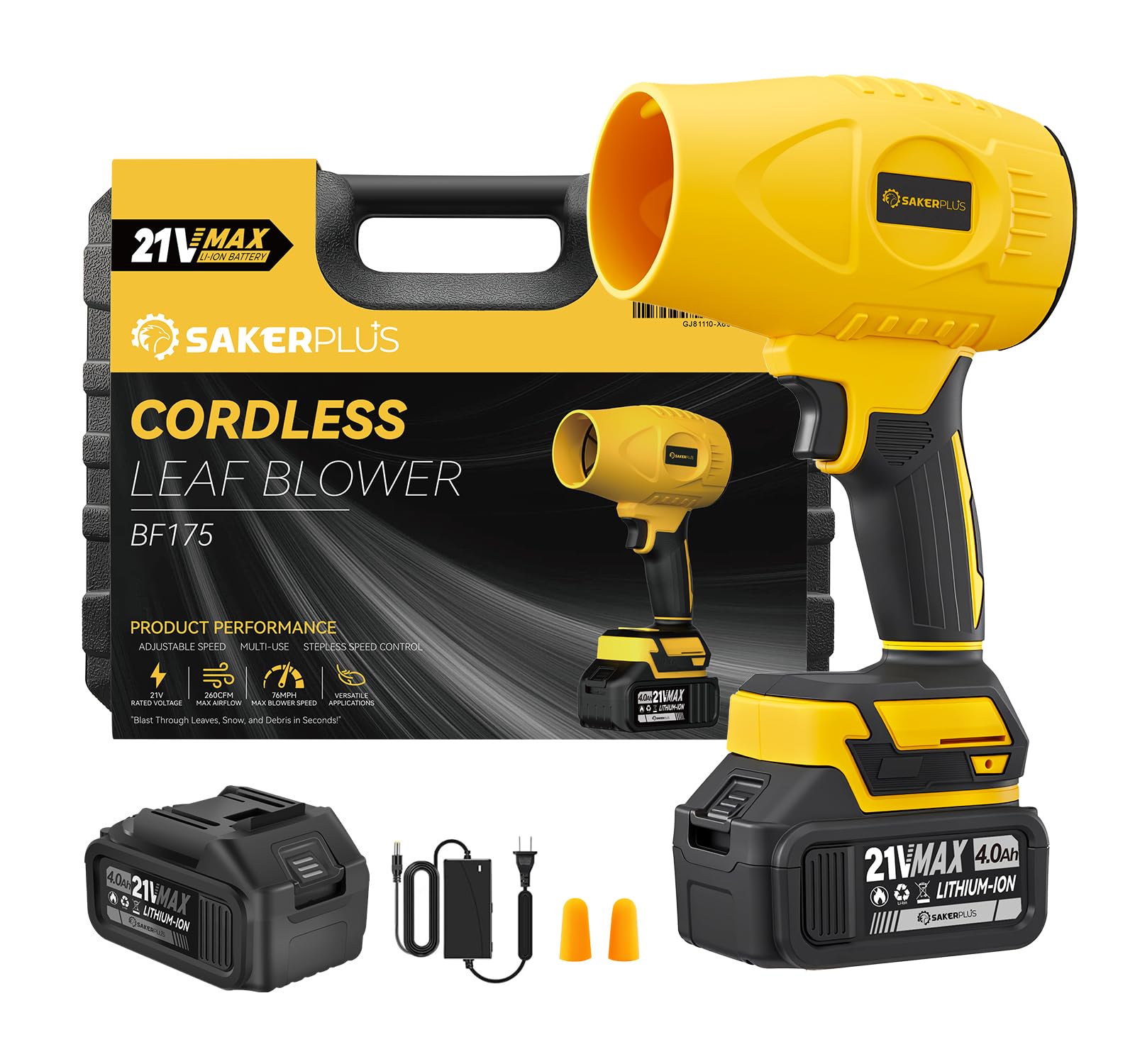 SakerPlus Cordless Leaf Blower, 180000 RPM Portable Dust Cleaner Cordless