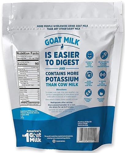 Miniatura 2 de Meyenberg Leche de cabra en polvo sin grasa, 12 onzas, bolsa resellable, vitaminas A y D, sin gluten, sin soja, 12 onzas