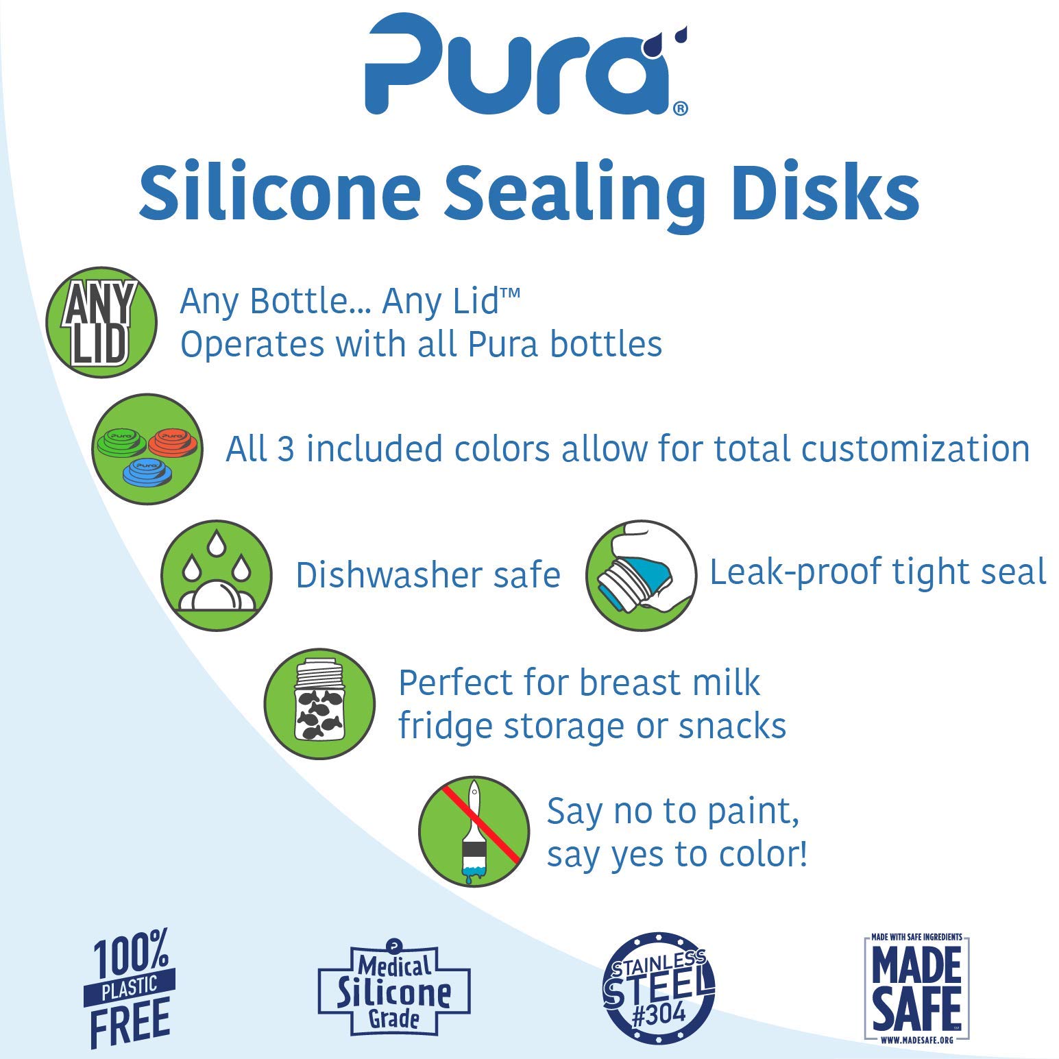 Pura Kiki Coperchio in silicone, 3 pezzi per scatola, Verde/Blu/Arancione, Multicolore (grün-blau-orange)