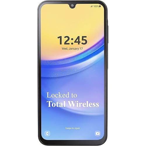 total wireless Samsung Galaxy A15 5G, 64GB Prepaid Smartphone, 6.5” FHD+ Super AMOLED Display, 50MP Triple Camera, Long Lasting Battery, Android 14 - Locked to Black