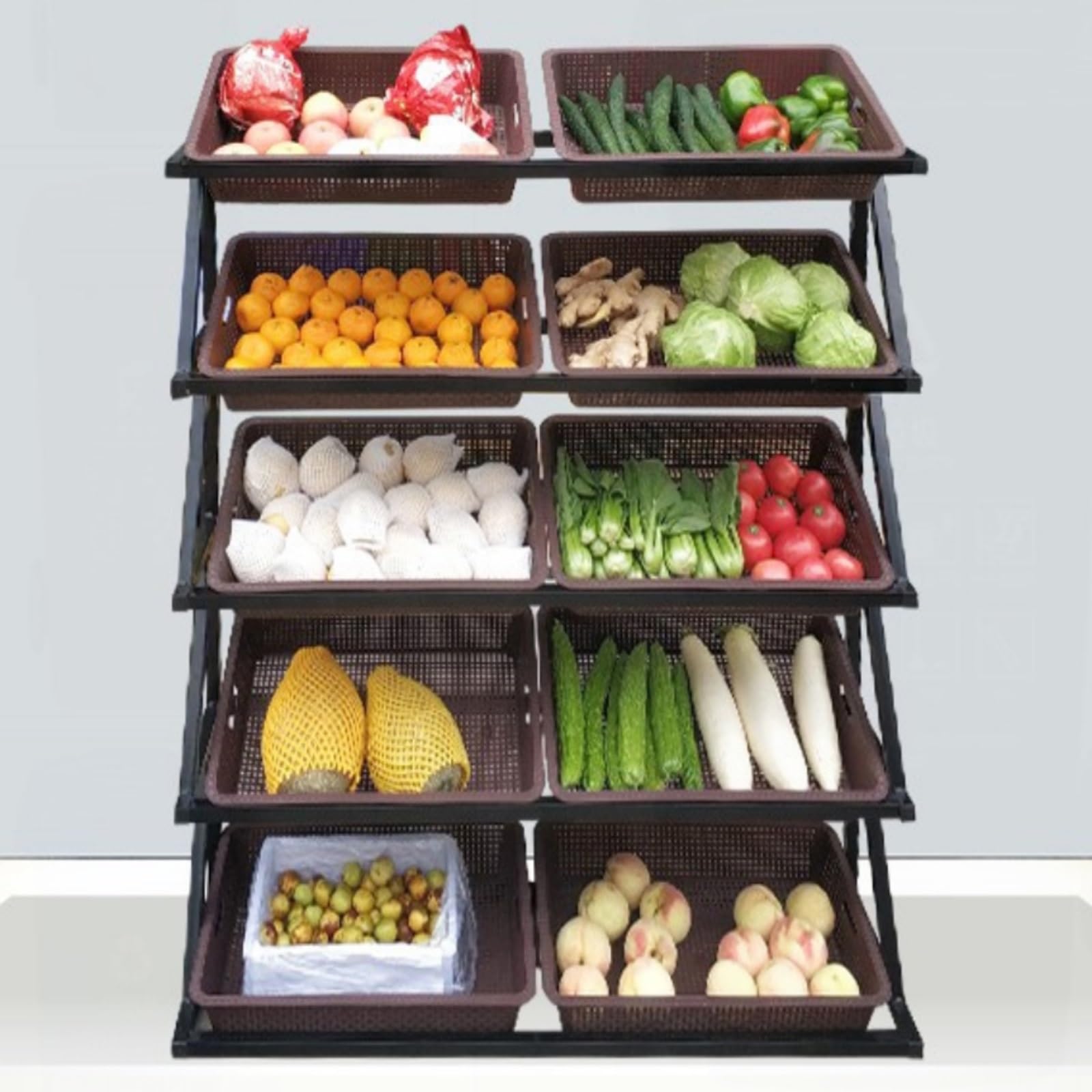 Présentoir de supermarché à 5 niveaux pour fruits et oignons