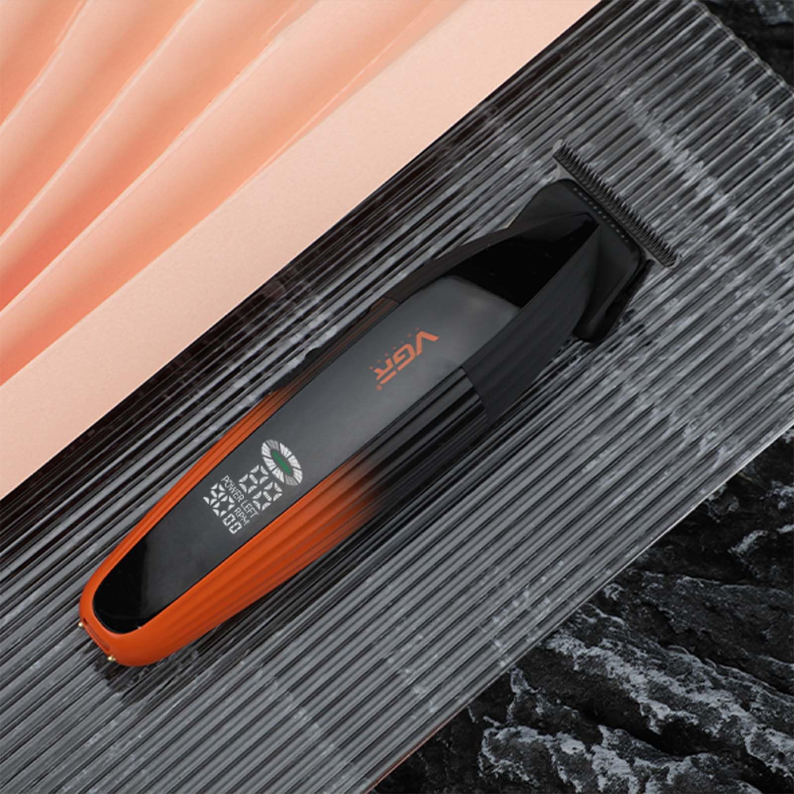 VGR 889T Maquina de Cortar Pelo Hombre Precisión, Base de Carga, Naranja | Cortapelos Hombre Profesional con Modo Turbo, Pantalla LED y Carga USB