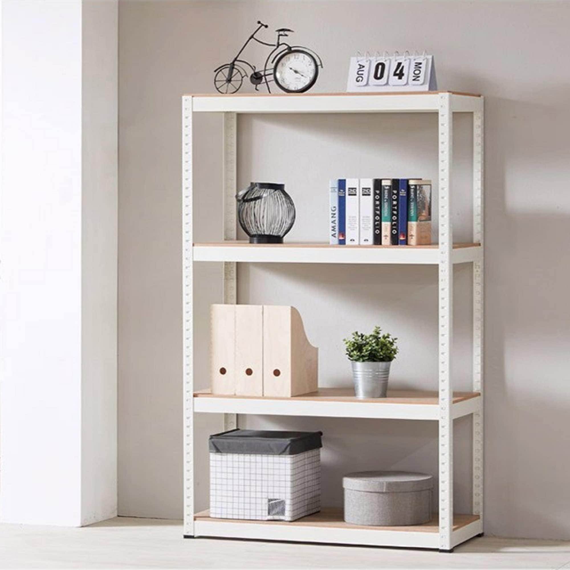ccko Storage Rack Shelving Unit Storage Shelf Steel Garage Utility Rack 4-Shelf Adjustable Shelves Heavy Duty Display Stand for Books, Kitchenware, Tools Boltless Assembly (White)
