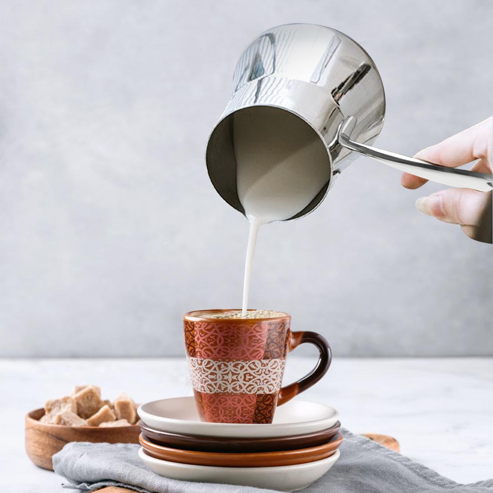 Cafetera Turca De Acero Inoxidable,500 ml Cafetera Turca Srabe,Calentador De Mantequilla Para Cafetera Moka Y Tetera,Hogar,Oficina,Viajes,Leche,Placa De Inducción