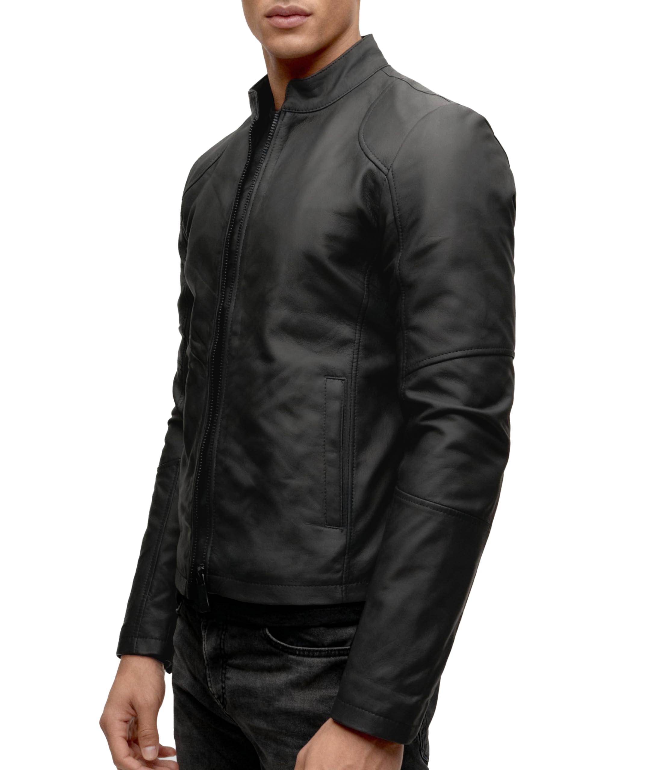 Crone Ivar Herren Lederjacke Cleane Basic Echtleder Jacke | Echtleder, Stehkragen, cleaner Basic-Look, Regular Fit