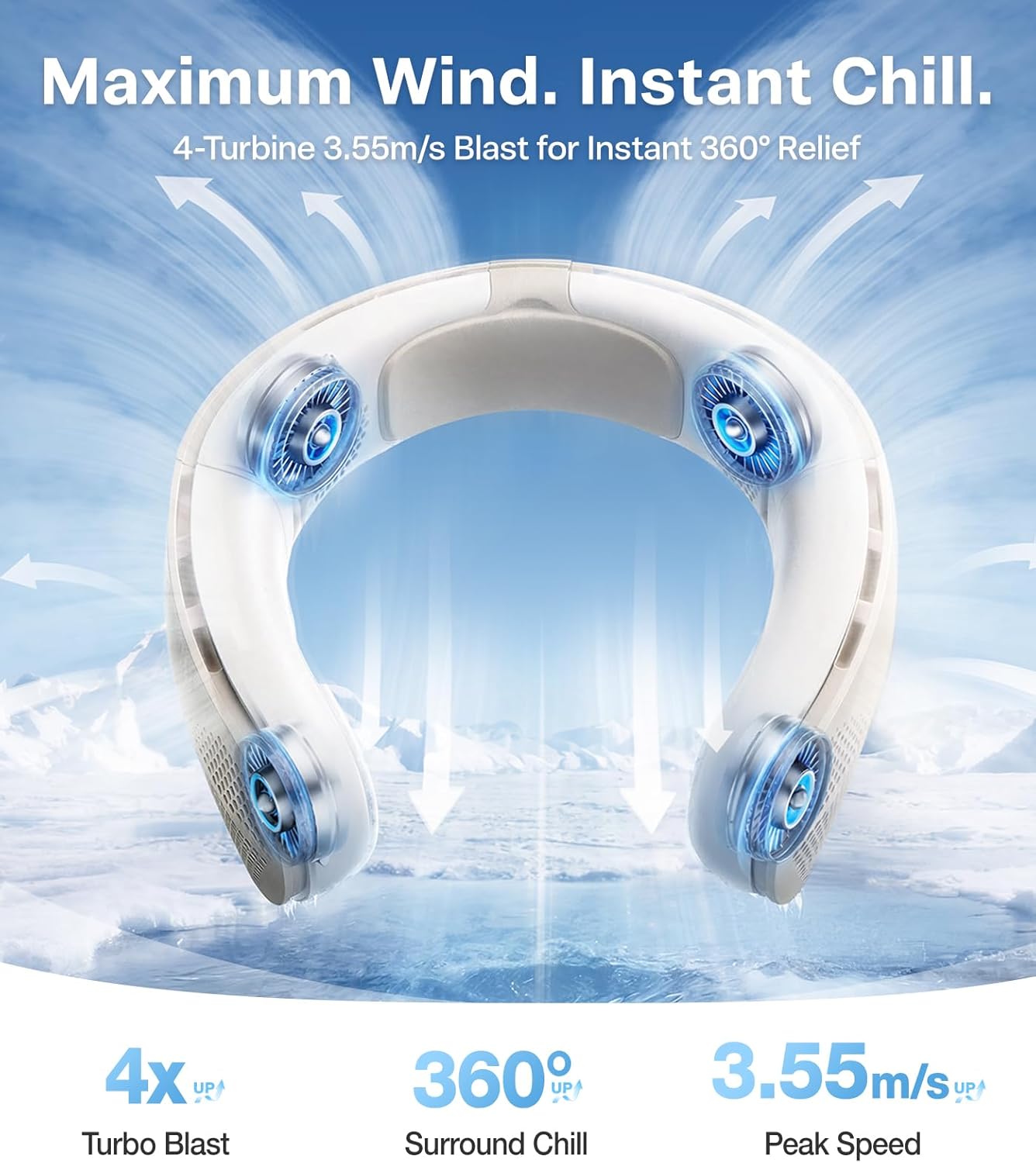 TORRAS LiTE Neck Fan, Industry’s Strongest Wind Power, Portable Neck Fan with 14H Battery, 360° Cooling Neck Fan, Lightweight & Foldable Neck Fans for Outdoor, Travel, Gifts for Man, Women, Blue